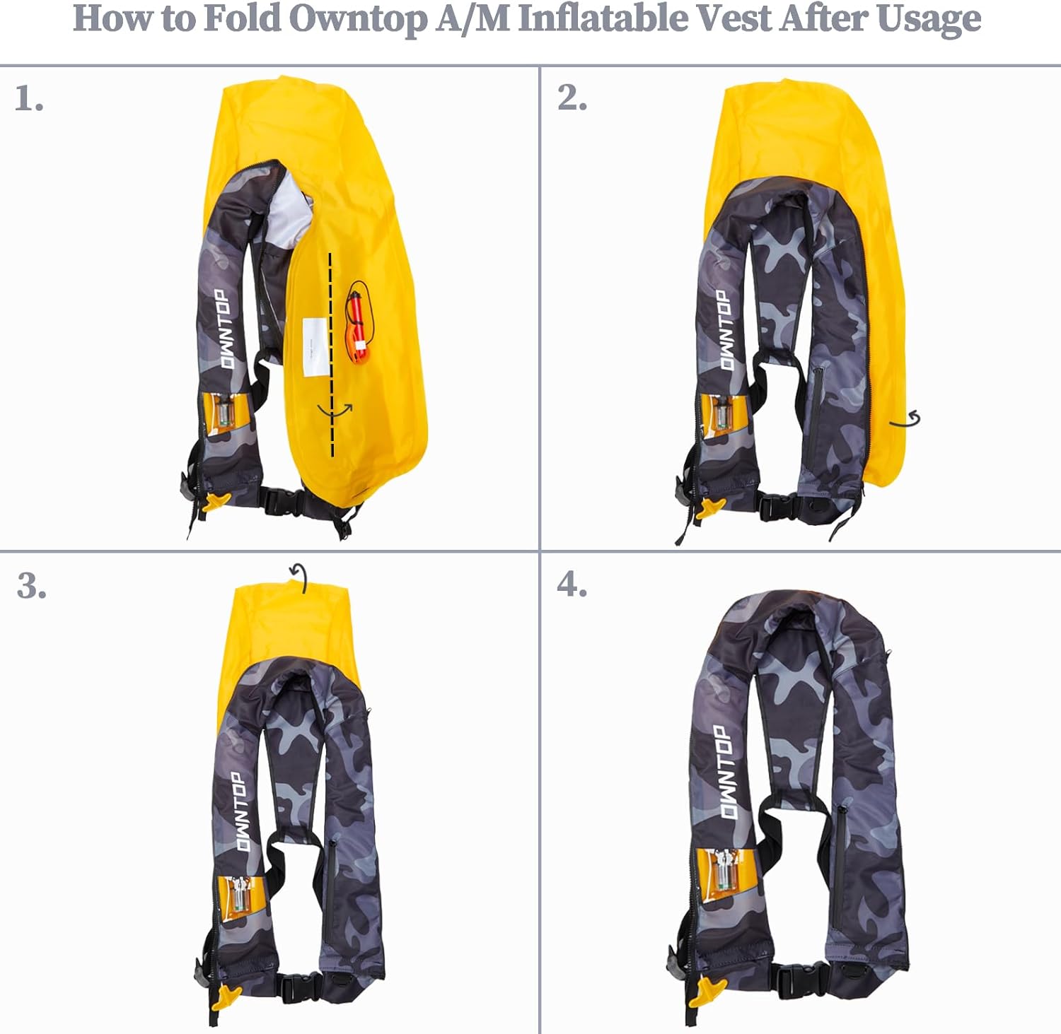 Owntop Automatic/Manual Inflatable Vest, Manual Convertible Option, Low Profile, Zipper Closure, Inflatable Fishing Jacket for Kayaking, Boating and Fishing, 24g CO2 Cylinder Included