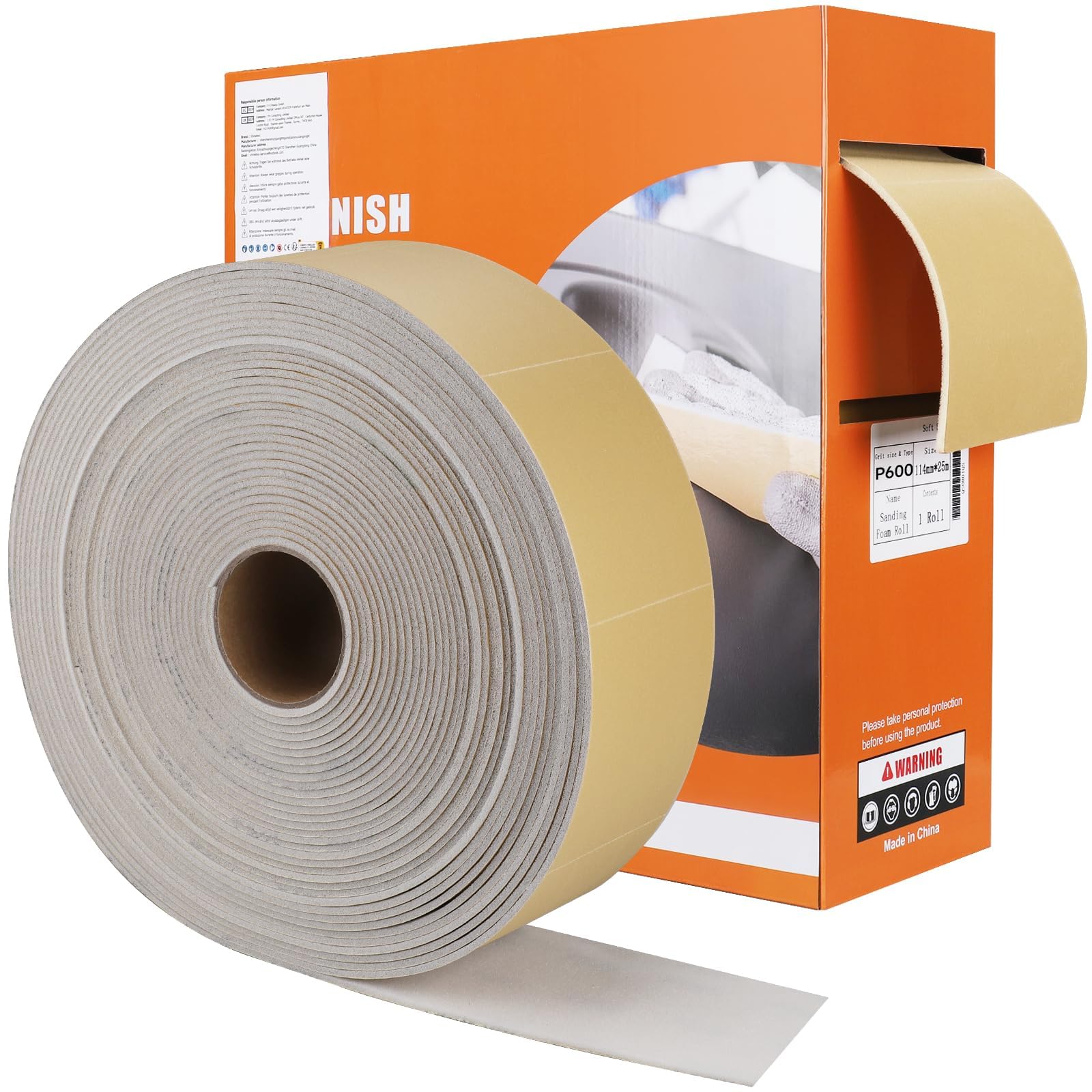 Gąbka szlifierska 115 mm x 25 m, blok szlifierski, ziarnistość 800, miękka pianka, blok piaskowy, suchy papier ścierny do drewna i metalu