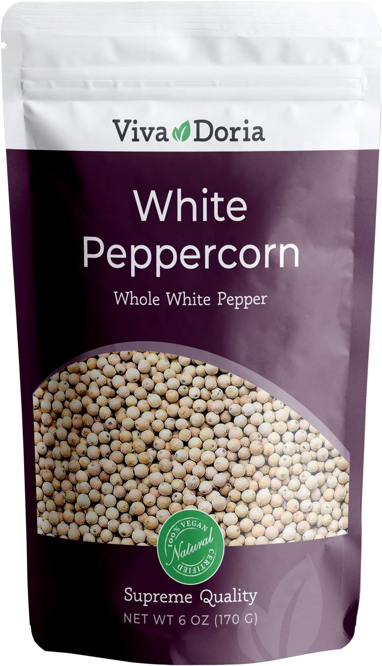 White Peppercorn, Whole White Pepper, 6 Oz For Grinder Refill