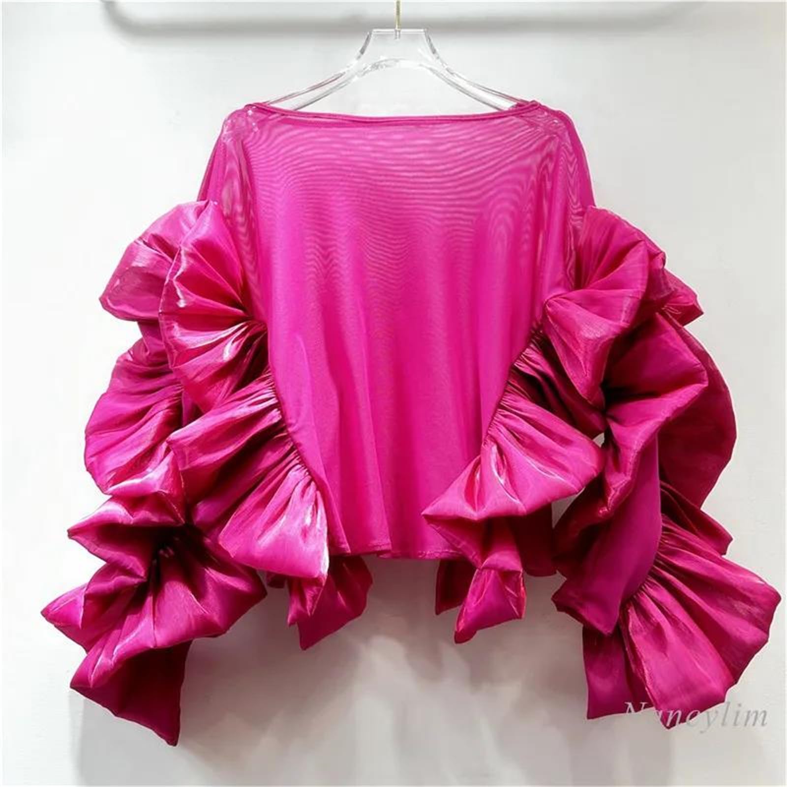 Blusas de cuello redondo para mujer, estilo pétalo, manga larga, con volantes, dobladillo irregular, holgadas, informales, a la moda urbana