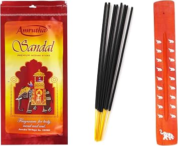 Sandalwood Incense Sticks for Dispel Negativity, Spiritual Strength, Stress Relief, Meditation, Positivity and Yoga with 1 Assorted Color Incense Stick Holder, 80-85 Sticks, 125g, Hashcart