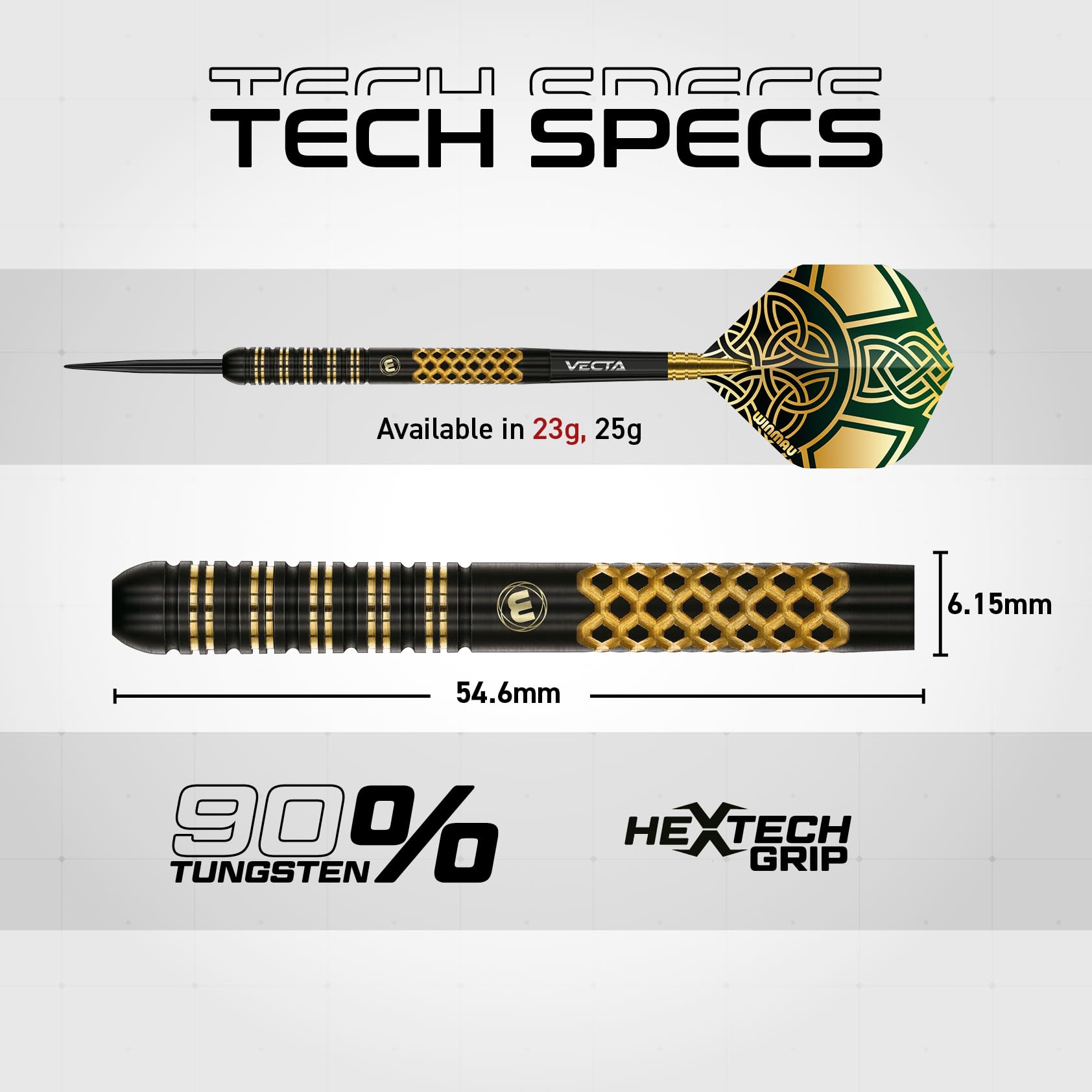 WINMAU Professioneller Spieler - Brendon Dolan Signature Series - 90% Profi Wolfram Dartpfeile - Metallspitze Darts Set mit Dart Flüge und Dart Wellen - Verfügbare Gewichte 23g & 25g