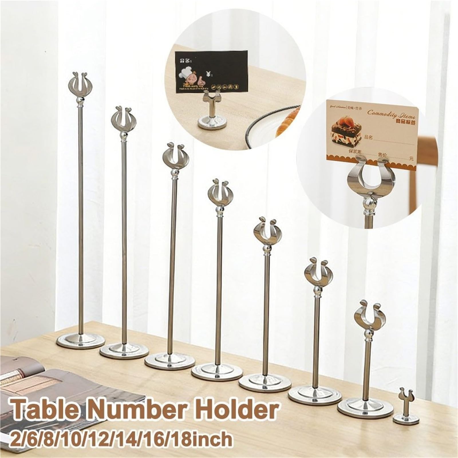 Soporte de número mesa acero inoxidable, Base estable, abrazadera asiento, menú pie en forma U, estante exhibición precios, accesorios , 8 Uds para Restaurantes Bodas
