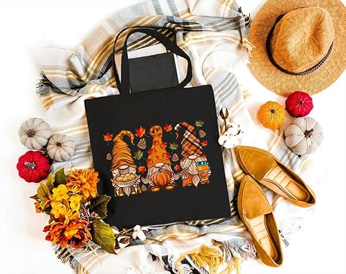 Miniatura 2 de Bonita bolsa de lona de gnomos de otoño para mujer, estética, hojas de otoño, calabaza, reutilizable, bolsa de comestibles para el día de Acción de