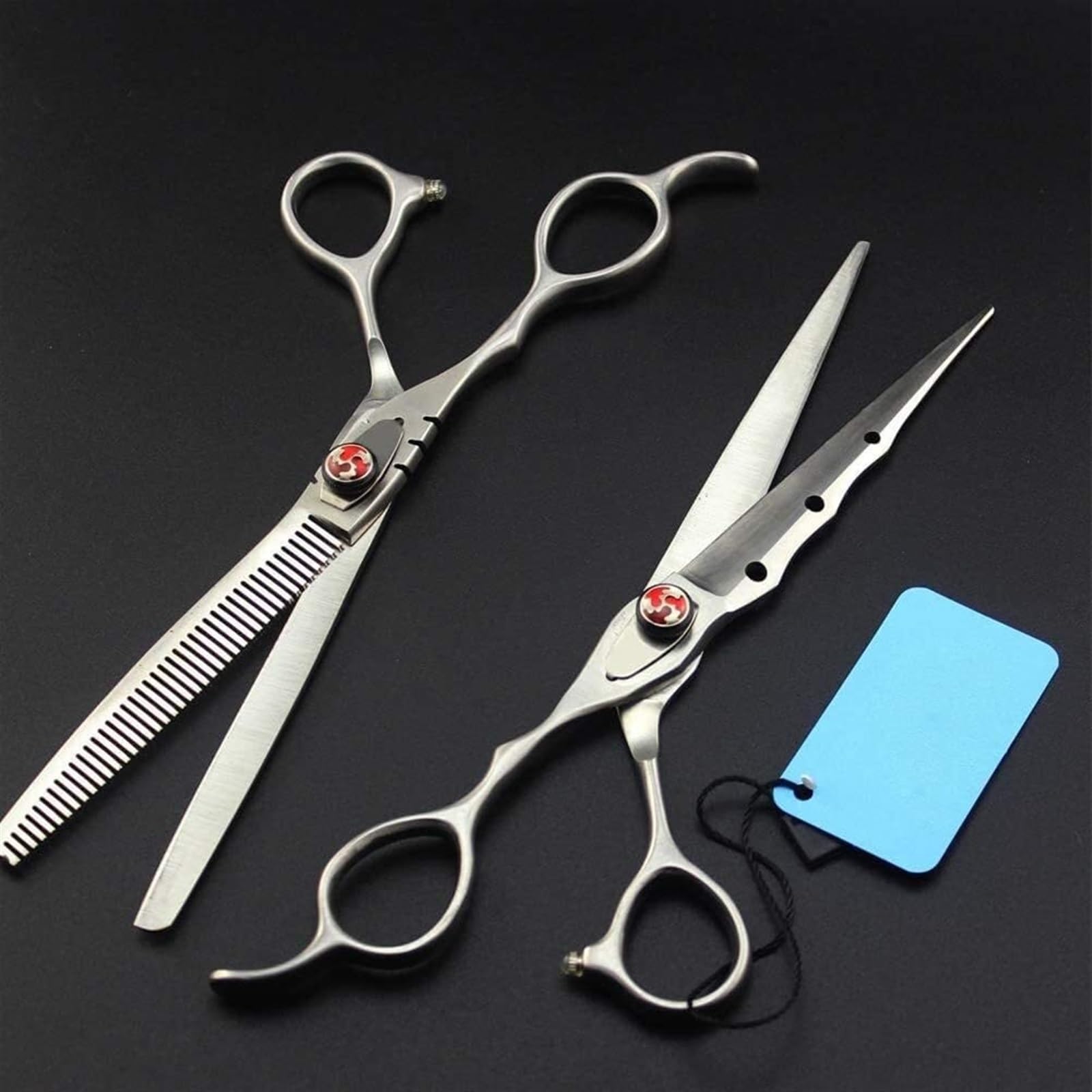 Set di forbici professionali da barbiere da 17,8 cm, per mancini e per sfoltire, in acciaio inox affilato