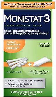 - 3-Day Yeast Infection Treatment for Women, 3 Miconazole Ovule Inserts & External Itch Relief Cream (9g Tube) Combo Pack