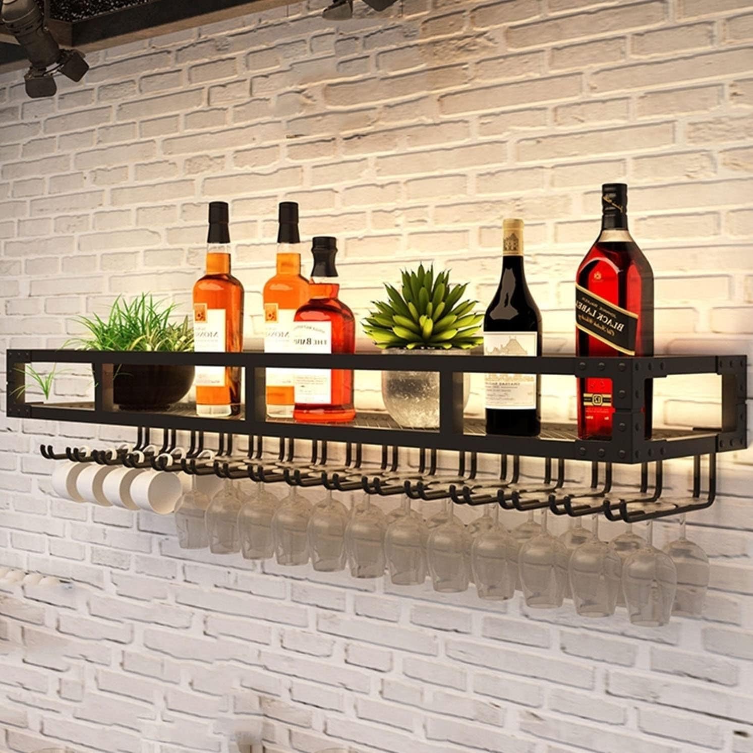 Présentoir de bar suspendu en métal haut de gamme pour bouteilles et verres