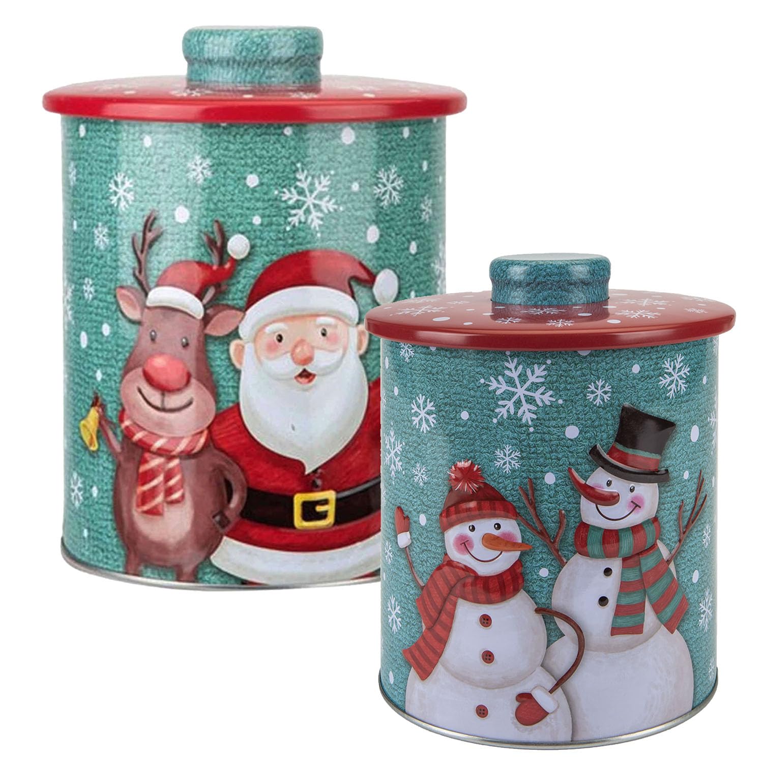 Vfm E-Store Varied Design - Christmas Biscuit Tin Xmas Themed Designs Santa Or Snowman X 1 Stocking Filler Xmas Present Celebration Festive Winter Ornaments - 15. 5Cm Christmas Themed
