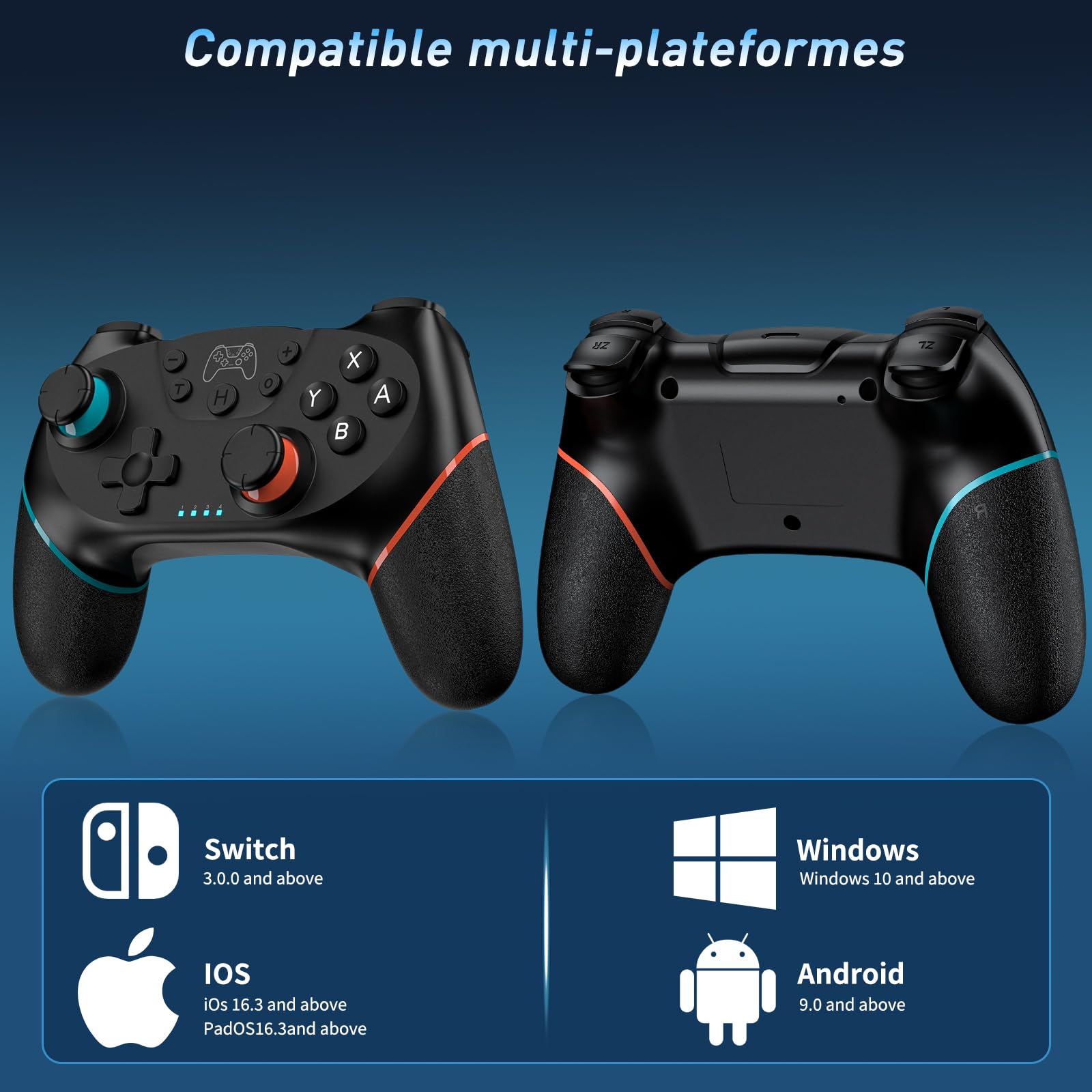 Reddening Manette Switch 2 Lot de 2, Manette Switch pour Switch/Switch 2/Switch Lite/Switch OLED, Manette Switch 1 avec Double Vibration, Gyroscope 6 Axes, Joystick Hall, Réveil, Turbo