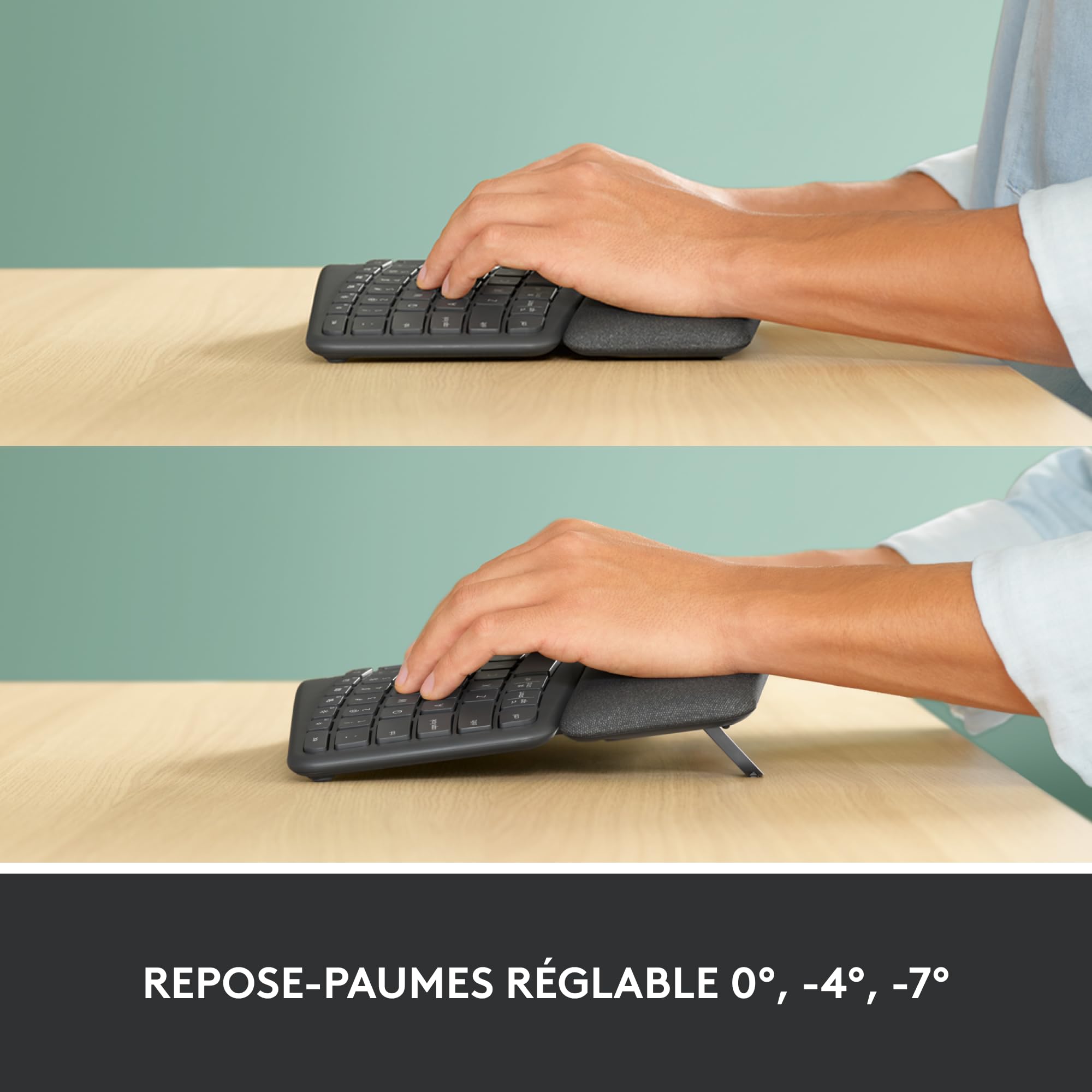 Logitech Ergo K860 Clavier Ergonomique sans Fil - en Deux Parties, Repose Poignet, Frappe Naturelle, Bluetooth et Connectivité USB, Compatible avec PC & Mac, Clavier Français AZERTY - Gris