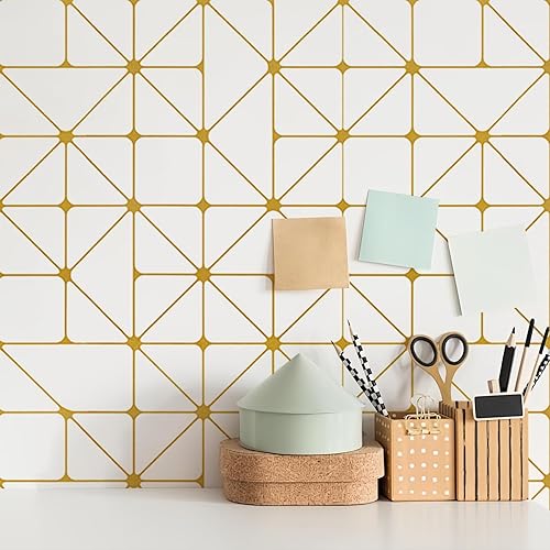 Miniatura 1 de Papel tapiz geométrico para despegar y pegar, papel tapiz autoadhesivo con rayas doradas, papel de contacto para cajones de estantes, papel tapiz