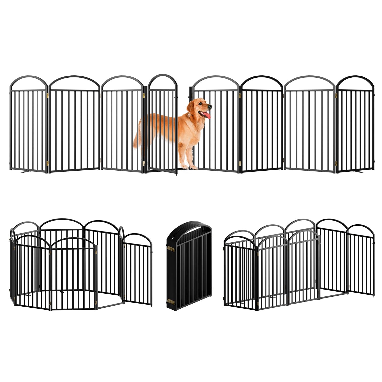 SNUOWU 8 Panels Full Matel Freestanding Dog Gates with Door, 192"Extra Wide 36"Tall Free Standing Dog Pet Gate for Indoor & Outdoor. Foldable Pet