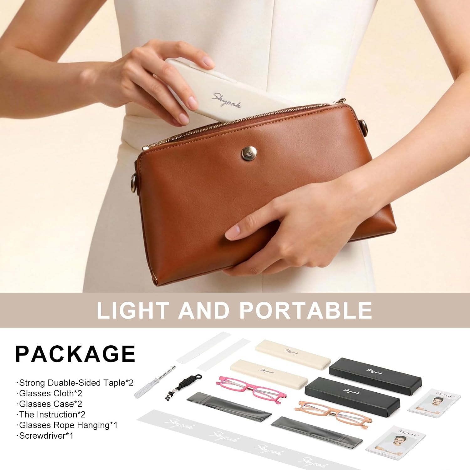 SKYOAK 2 Pack Ultra Thin Lightweight Folding Reading Glasses for Women, TR90 Compact Anti Blue Light/Eyestrain Computer Readers, Foldable Unique Stretchable Slim Flat Case, Rose and Pink +1.0