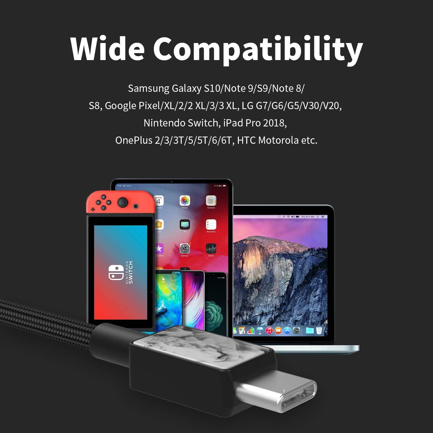 Top Rated USB A to USB C Cable Braided, iFory Tangle Free Type-C 5V 3A Cord, Type C Charging Cord 6ft, Faster Charging Cable, Compatible with Samsung Galaxy S20 S20+,MacBook Pro 2018【2Pack Black】