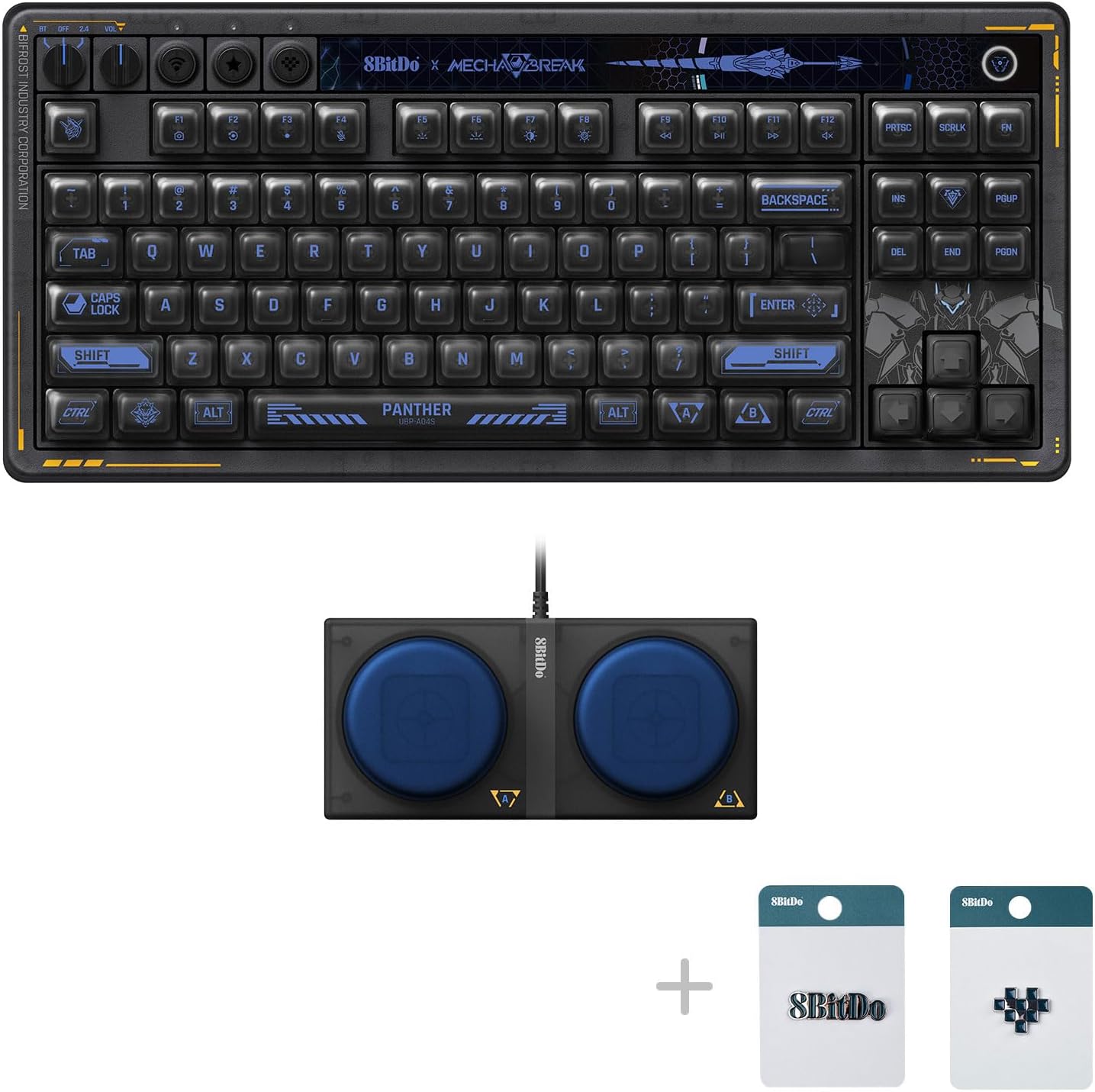 8BitDo 87 Keys Retro Mechanical Keyboard Bluetooth/2.4G/USB-C, RGB Backlight, Hot Swappable, Dual Super Programmable Buttons, Volume Knob for PC and Android - Mecha BREAK: PANTHER