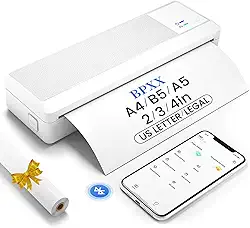 Impressora portátil P83 para viagem sem fio, impressora térmica sem tinta, suporta 21,6 cm x 28 cm e papel térmico A4, impressora móvel Bluetooth compatível com iPhone e laptop Android, branca