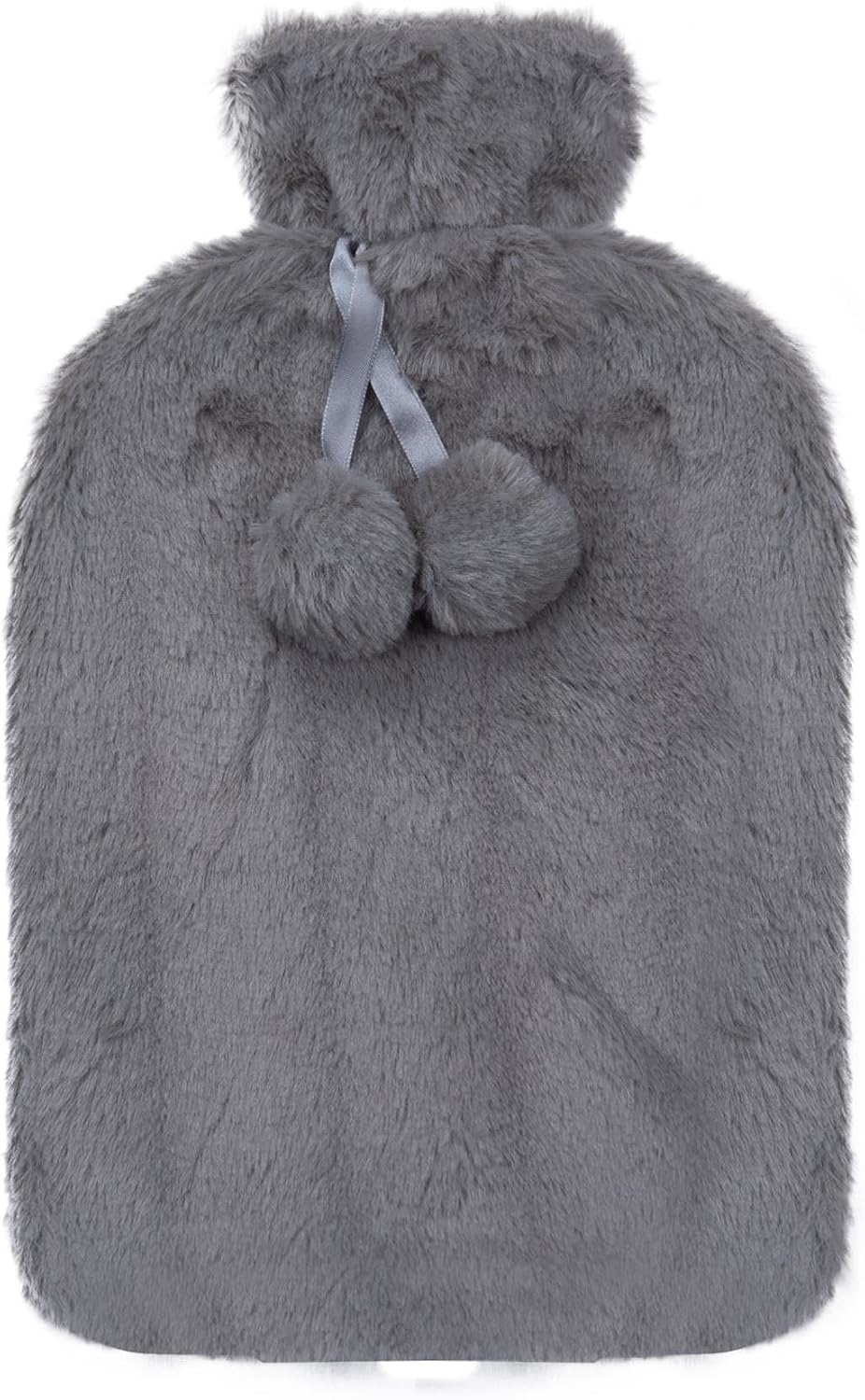 A2Z Hot Water Bottles Soft Plush Pom Pom Fleece Cover 2Liter - Hot Bottle HB1151 Grey