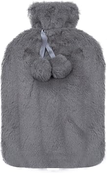 A2Z Hot Water Bottles Soft Plush Pom Pom Fleece Cover 2Liter - Hot Bottle HB1151 Grey