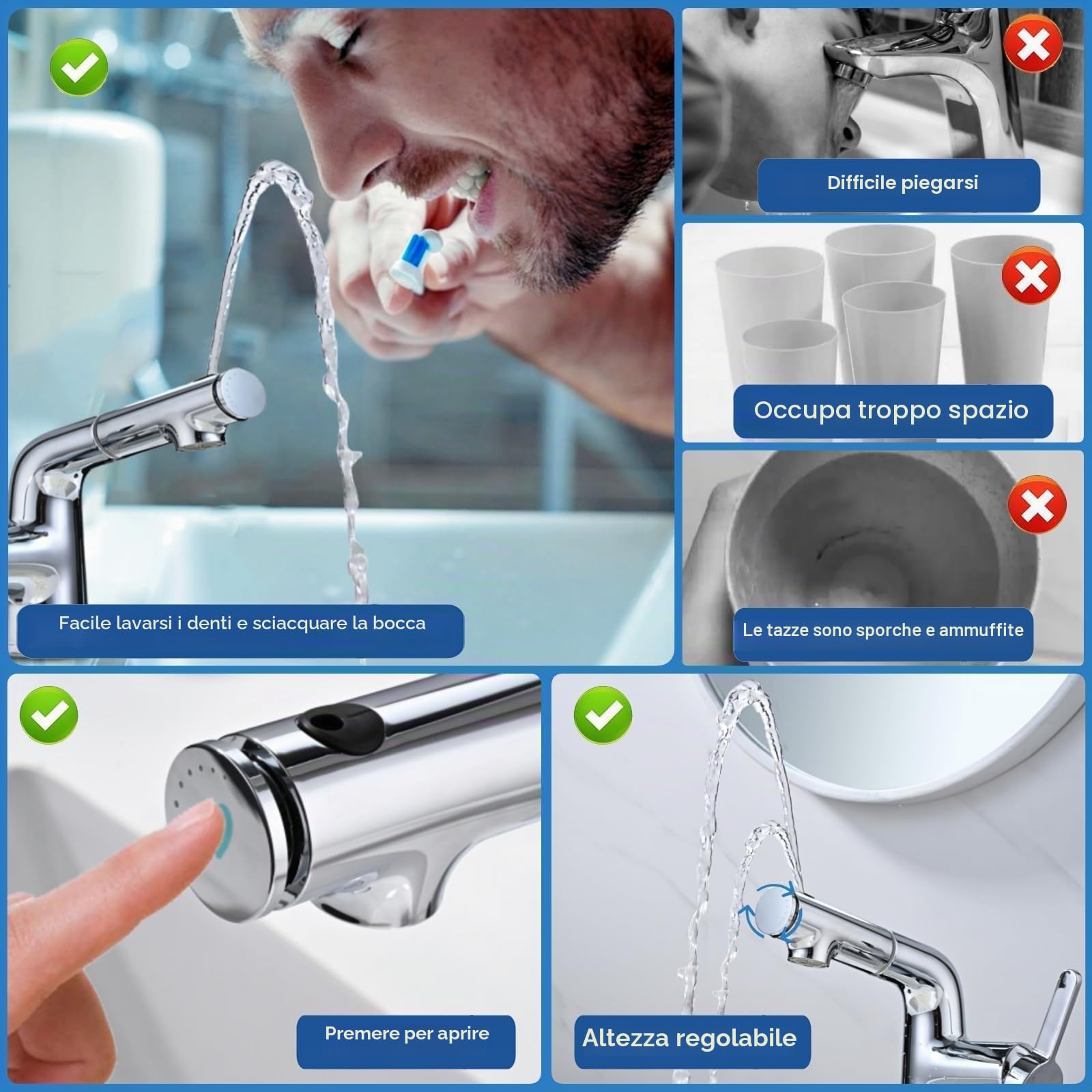 Rubinetto Bagno Lavabo con Doccetta Estraibile, Miscelatore Lavabo Bagno, Rubinetti Monocomando con 3 Modalità, Aeratore Rimovibile, Senza Piombo, Acqua Calda e Fredda, Moderno Cromato