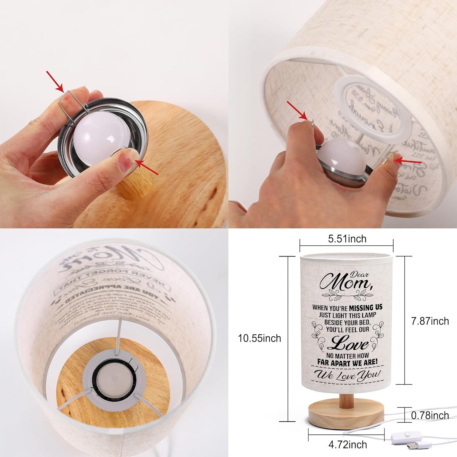 WSYEAR Valentines Day Birthday Gifts for Mom from Daughter Son-Table Lamp Mom Gifts from Daughters Night Light Anniversary Presents for Mother Women - Image 8