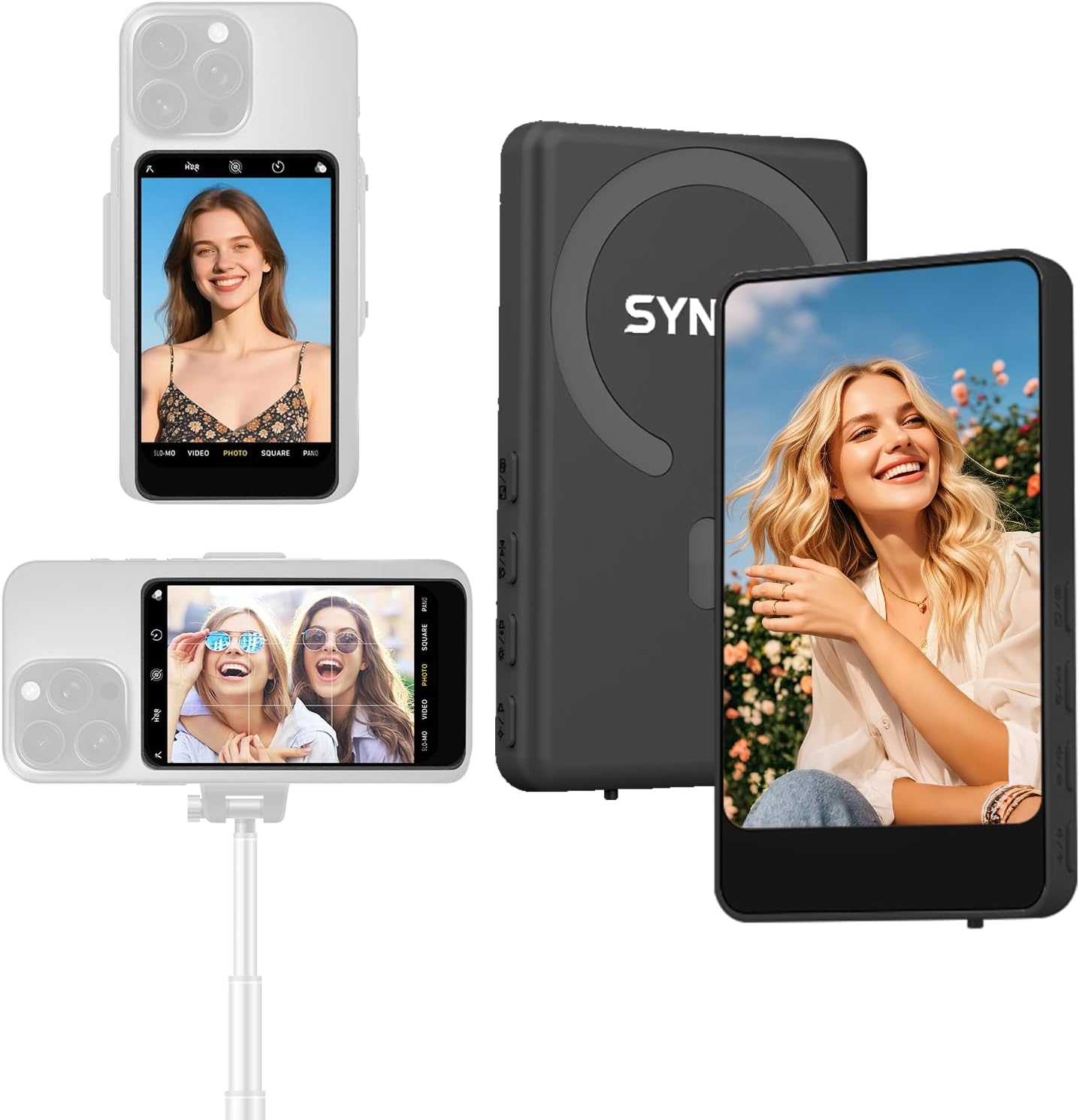 SYNCO M4 Magnetic Phone Vlog Selfie Monitor Screen, Wireless Back Camera Monitor for Live Stream TikTok, Compatible with iPhone & Android,4" 4K HD with 50m BT 5.4 Wireless, 3H Battery (Black)