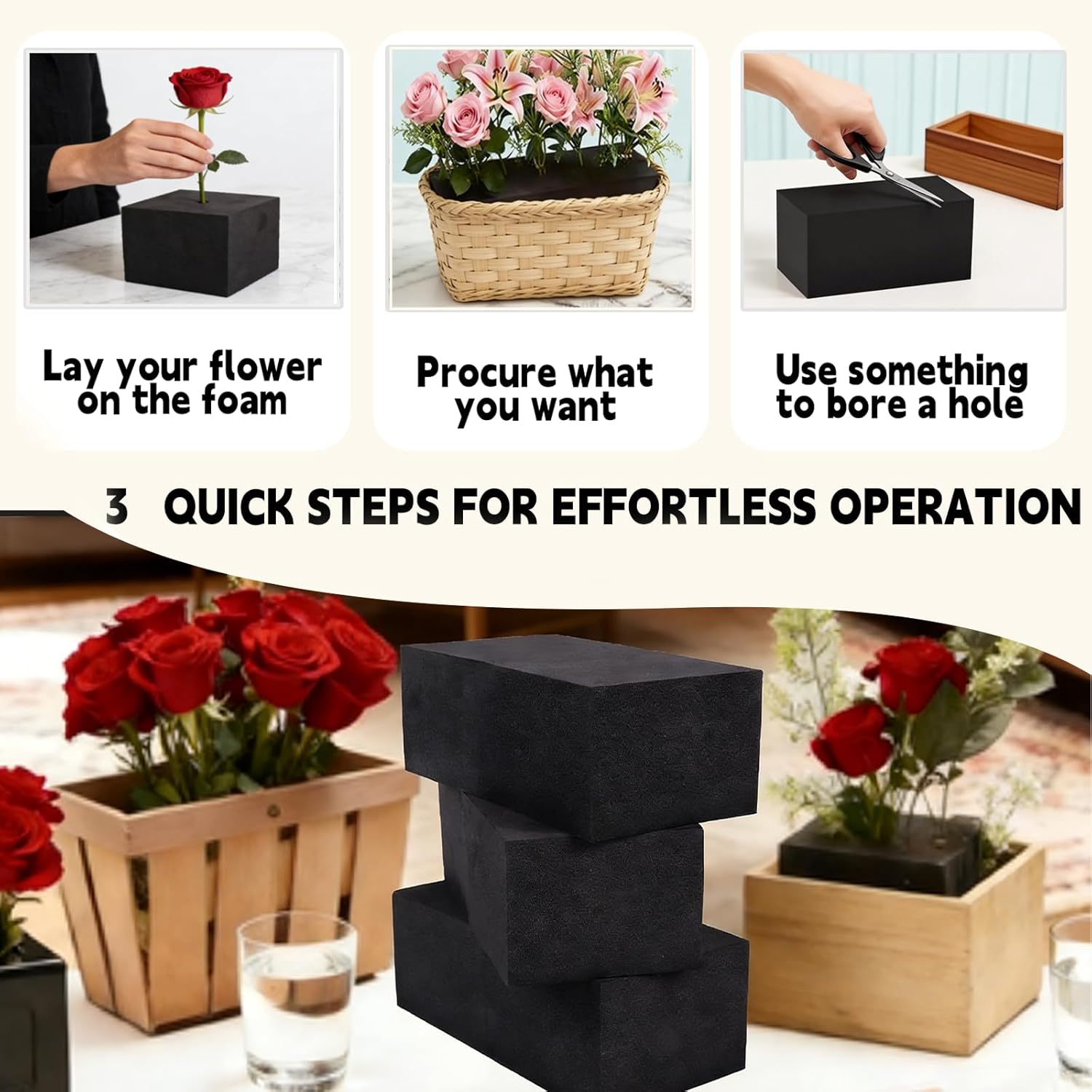 Reusable Floral Foam Blocks for Artificial Flower Arrangements, Weather Resistant, 16 Pieces, 9x3x3 Inch, for Outdoor Wedding Home Decor (16, 9 x 3 x 3'')