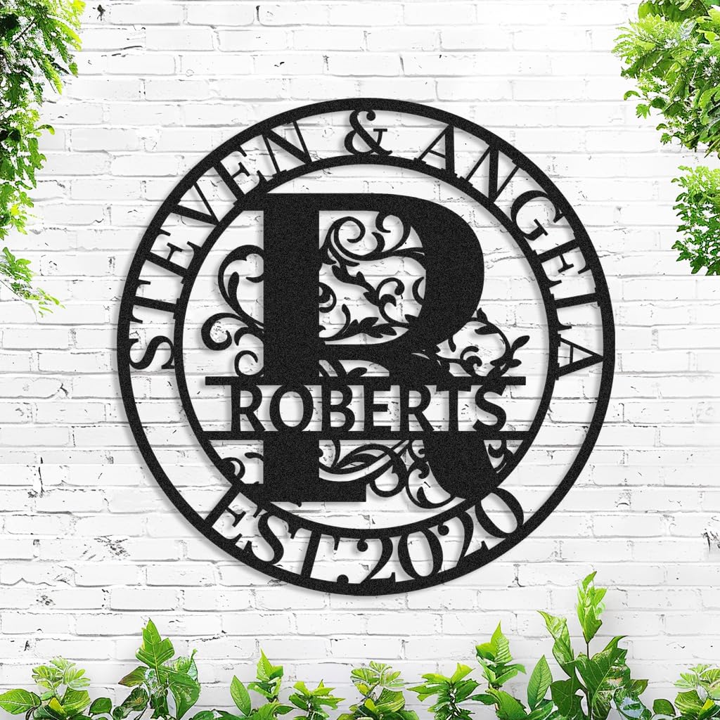 Personalized Custom Last Name Sign Metal Wall Art Home Decor Wall Plaque Wedding Housewarming Gift for Couples Parents, Customized A-Z Split Letter Monogram Sign with Name Year