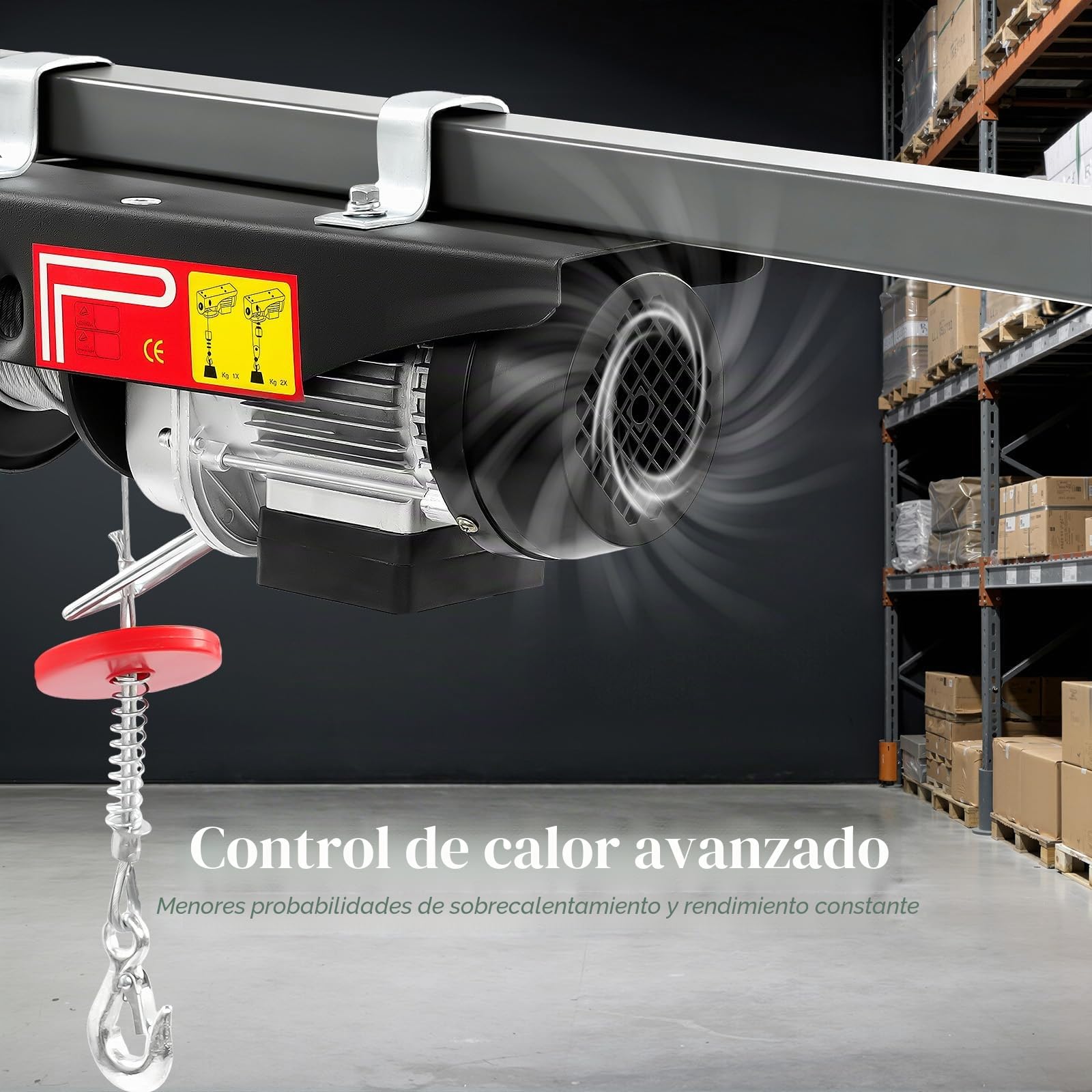 Cabrestante eléctrico de 220 V, 125 kg a 250 kg, altura de elevación de 18 m, 550 W, velocidad de elevación de 9 m/min con mando a distancia inalámbrico, polipasto de cadena