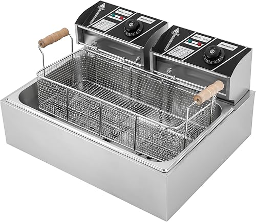 Miniatura 7 de Freidora eléctrica de 12 litros con 3 cestas y tapa, freidora comercial de acero inoxidable, máquina de freír cocina con control de temperatura,