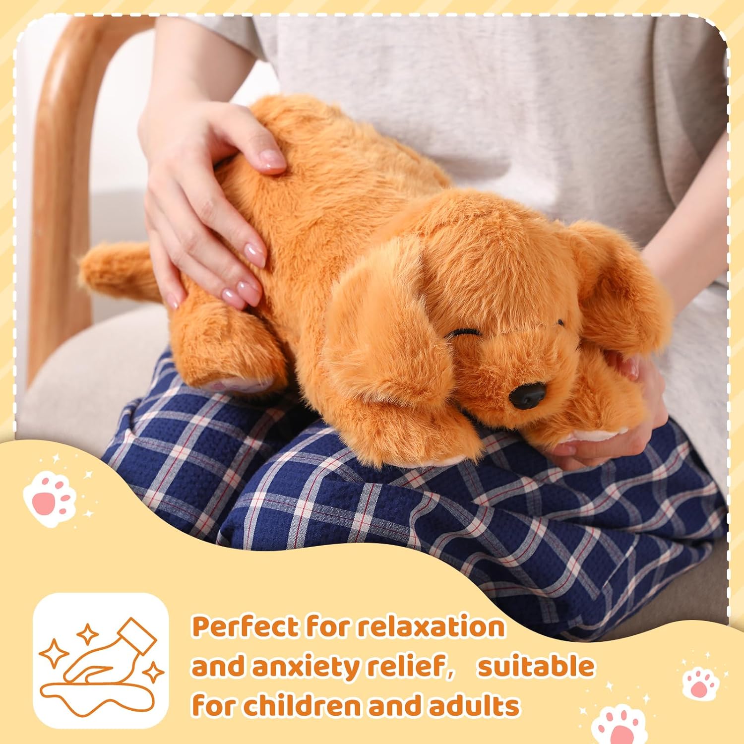 HyDren Dog Breathing Stuffed Animal with Music Lights Breath Motion Golden Retriever Realistic Dog Breathing Anxiety Stuffed Animal Puppy Plush Gift for Kids Toddler Adults Thanksgiving Christmas