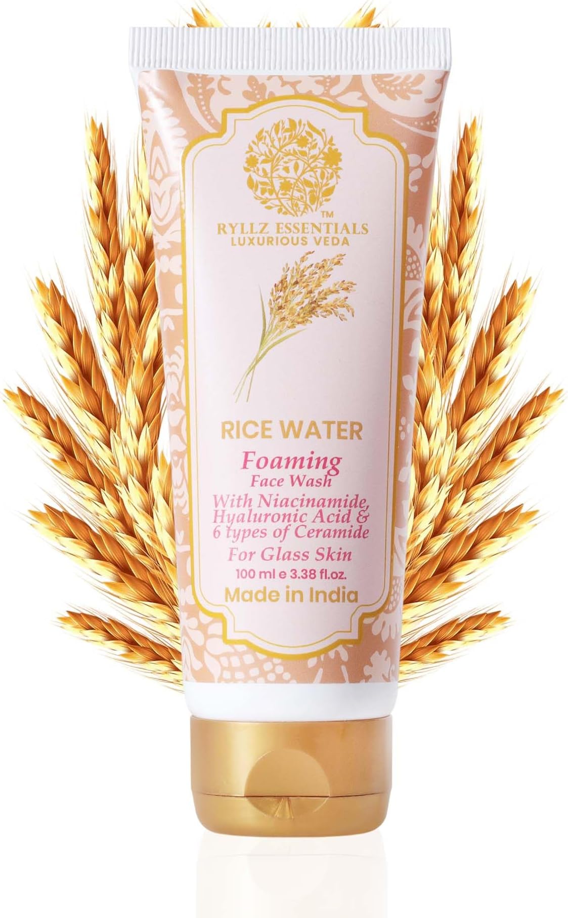 RYLLZ ESSENTIALS Rice Water Face Wash | with 5% Niacinamide, 2% Hyaluronic Acid, Ceramide, Vitamin E & Moringa Oil | For Glass Skin, Dark Spots, Oil Control, Open Pores, Uneven & Dull | Japanese Rice