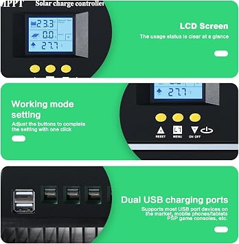 BuyWeek MPPT Charger 12V/24V/36V/48V Solar with LCD and Dual USB