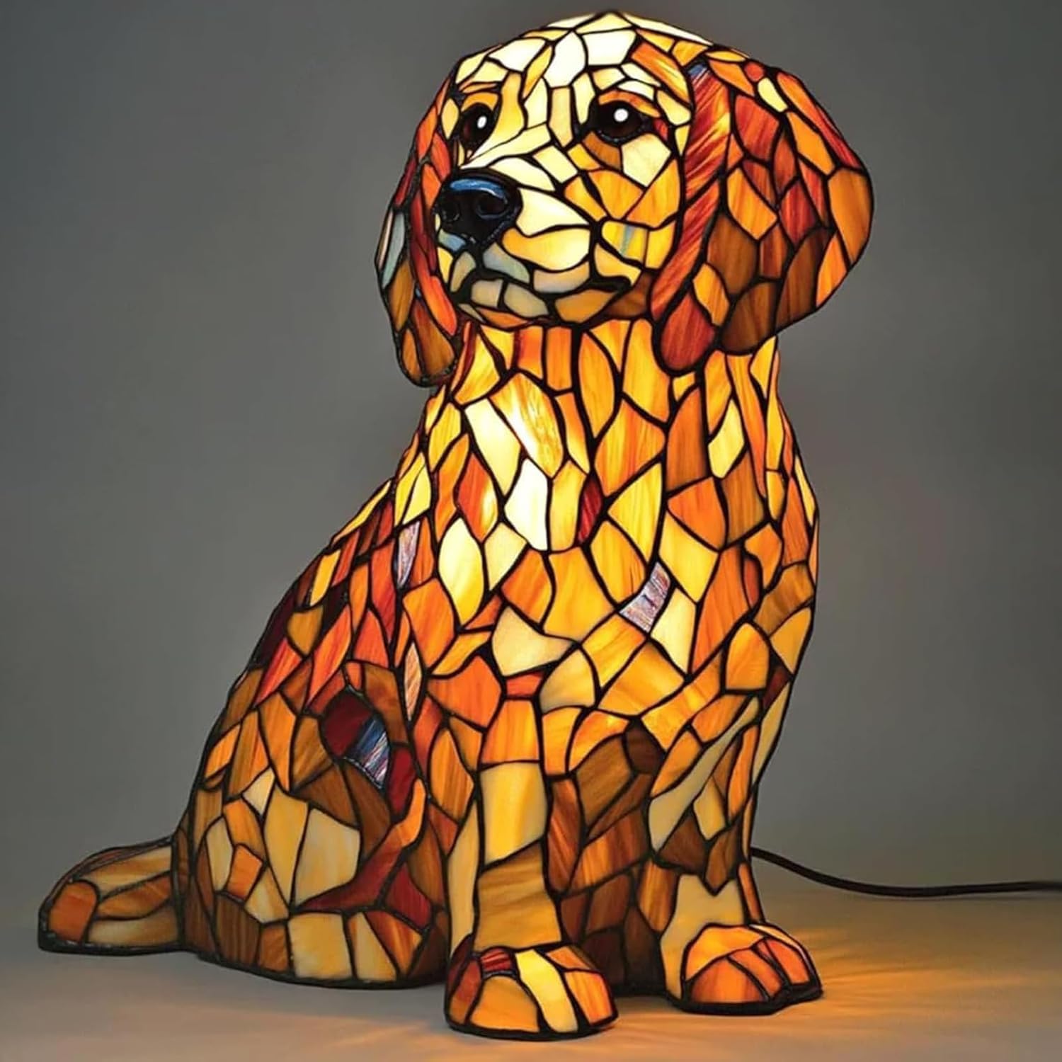 FkYstrix Cat Lamp & Dog Lamps Night Lights Tabletop Lamp with Warm Ambient Glow - Stained Resin Vintage Bedroom/Office Animal Decor, E — image 1