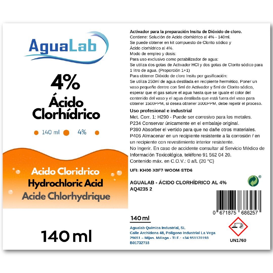 Kit minerale per trattamento dell'acqua (2 x 140 ml) - Soluzione attivatrice e minerale - Sigillo di sicurezza - Made in Spagna