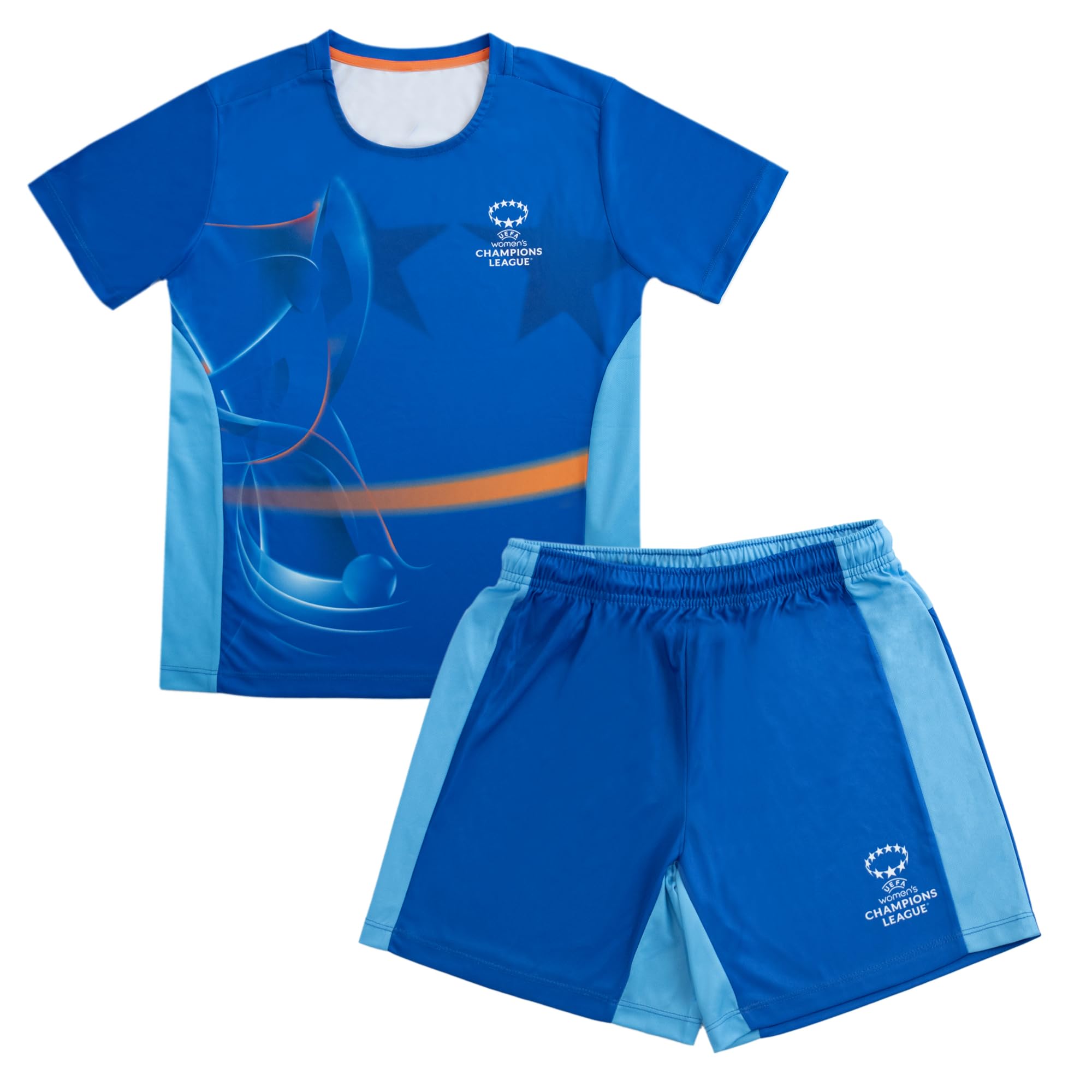 UEFA Women's Champions League Kids Kit, Ages 6-7 - UWCL Officially Licensed Merchandise, 2-Piece Training Set, Activewear Top and Shorts, Moisture-Wicking Fabric, Comfortable Fit, Blue