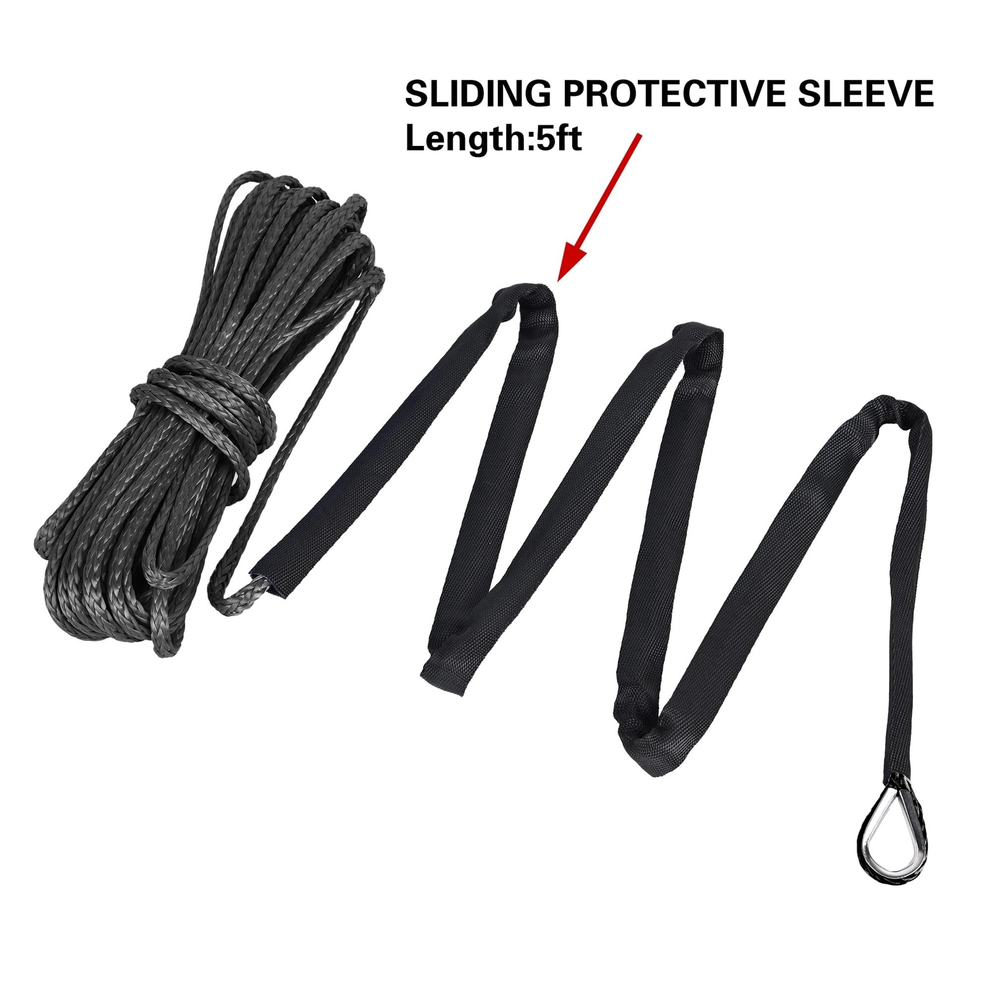 Syntetyczna lina holownicza 6 mm x 15 m, siła uciągu 7700 funtów, wytrzymała, z osłoną ochronną, do pojazdów ATV i UTV Duża nośność(Black)