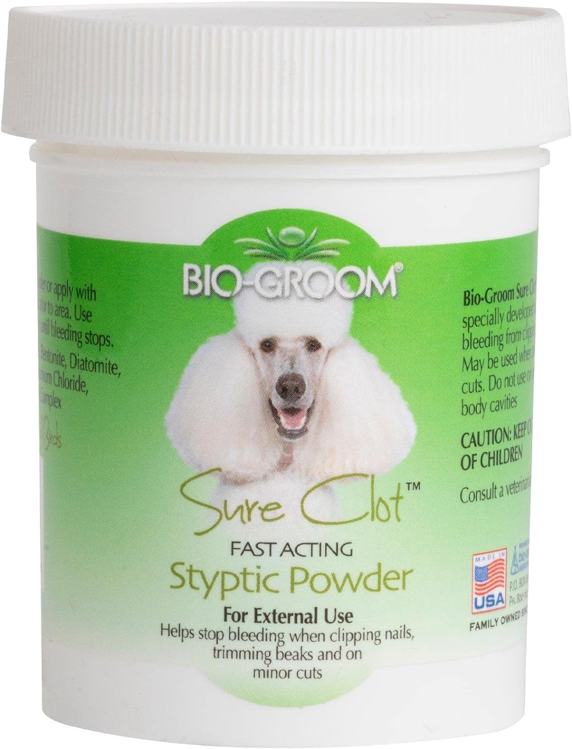 Bio-Groom Sure Clot Styptic Powder for Dogs - Stops Bleeding Nails, Fast Acting, Dog Grooming Supplies, Cruelty-Free, Made in USA, First Aid for Dogs - 1.5 oz 1-Pack