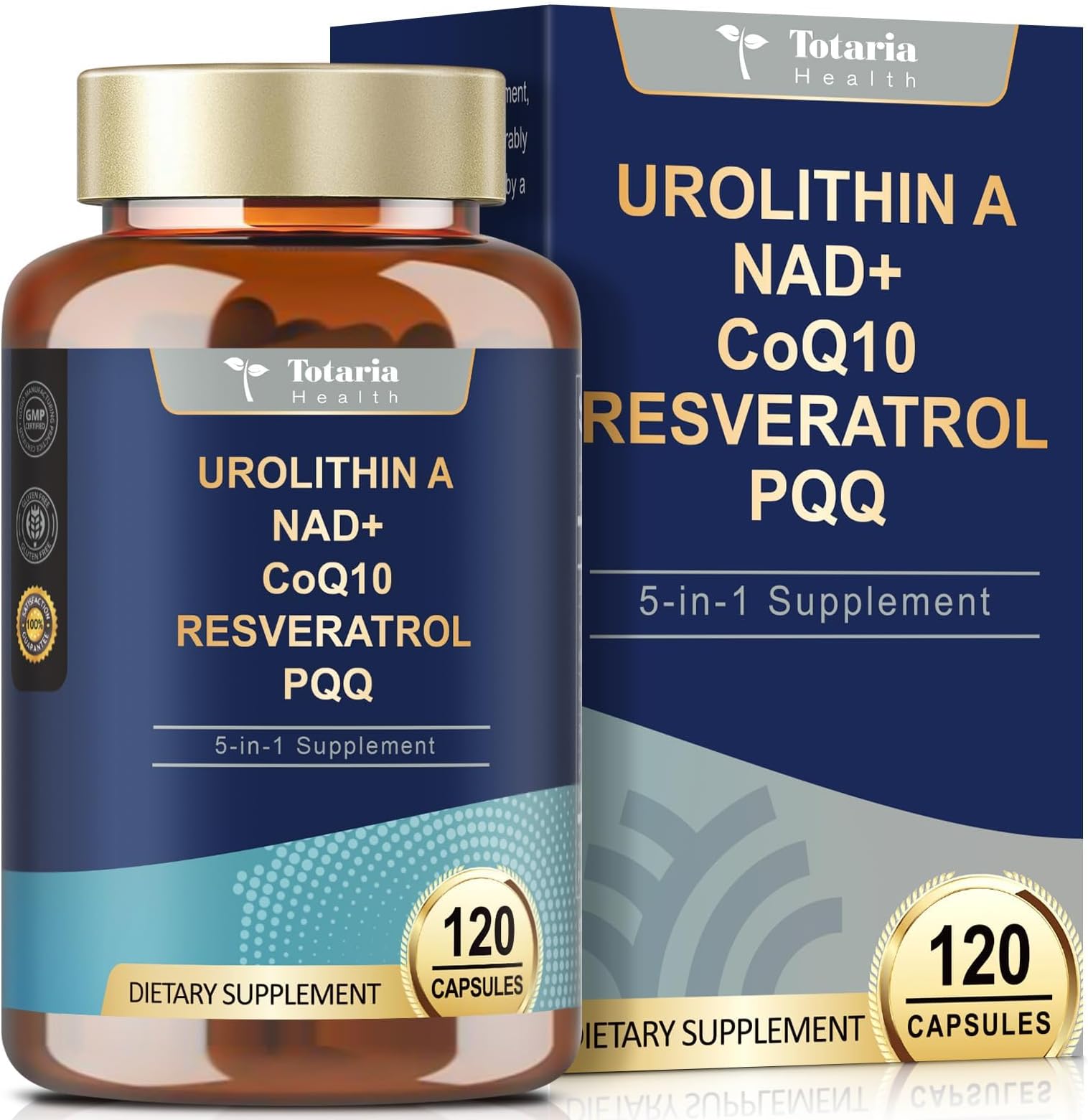 Totaria Urolithin A Supplement 1000mg with NAD+,CoQ10,Resveratrol,PQQ Supplement for Men Women 120 Softgels for Muscle Energy Antioxidants High Bioavailability