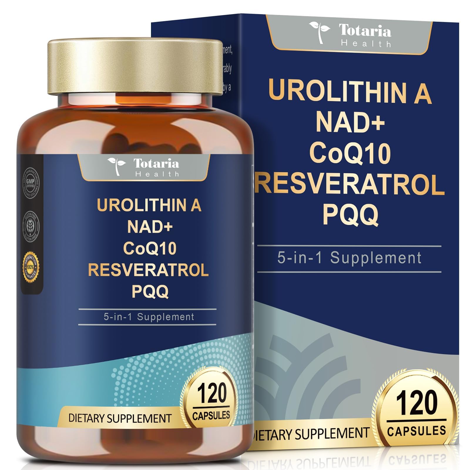 Urolithin A Supplement 1000mg with NAD+,CoQ10,Resveratrol,PQQ Supplement for Men Women 120 Softgels for Muscle Energy Antioxidants High Bioavailability