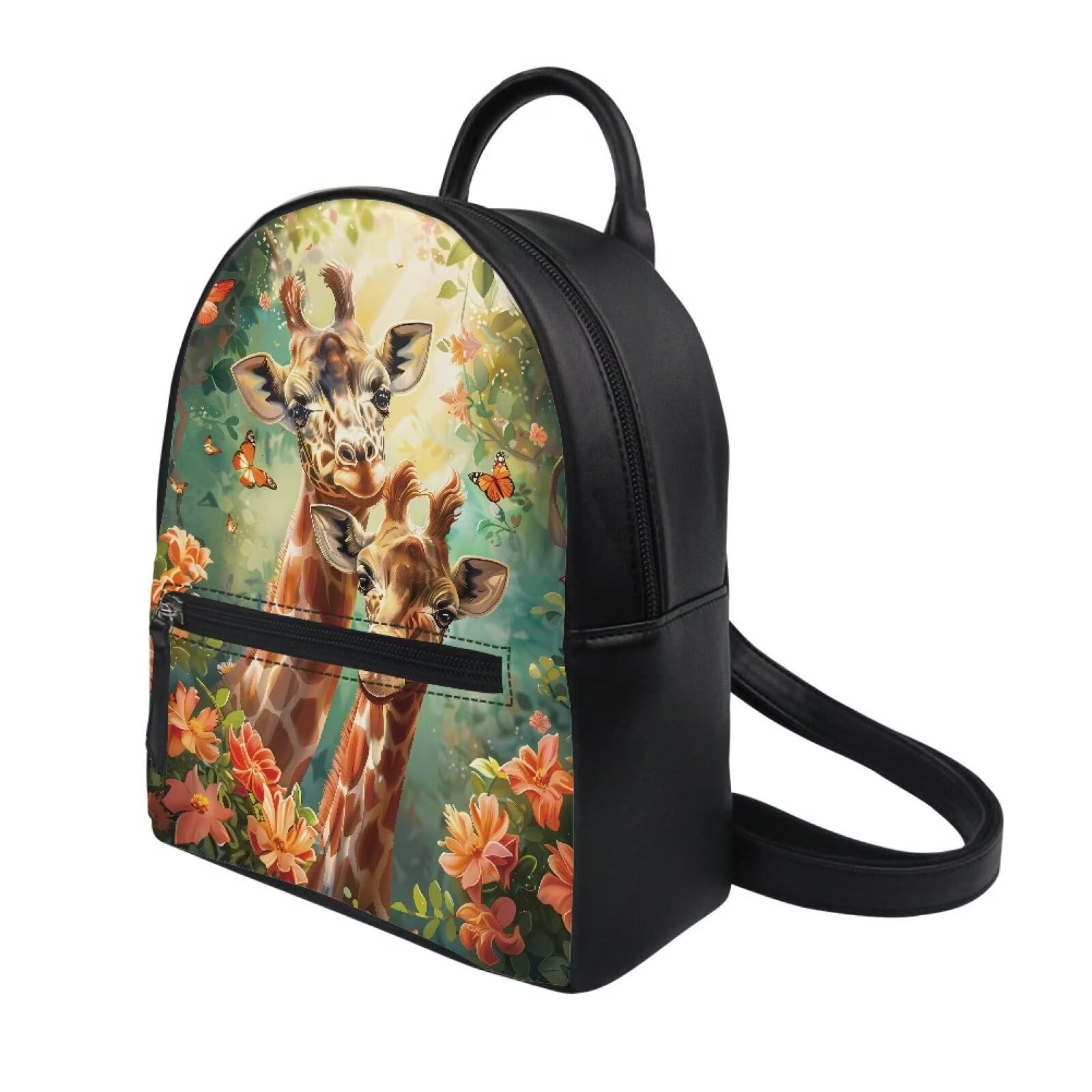 Amzbeauty Giraffe Print Mini Backpack For Women Travel PU Leather Ladies Cute Bookbag Travel Shoulder Bag With Pocket