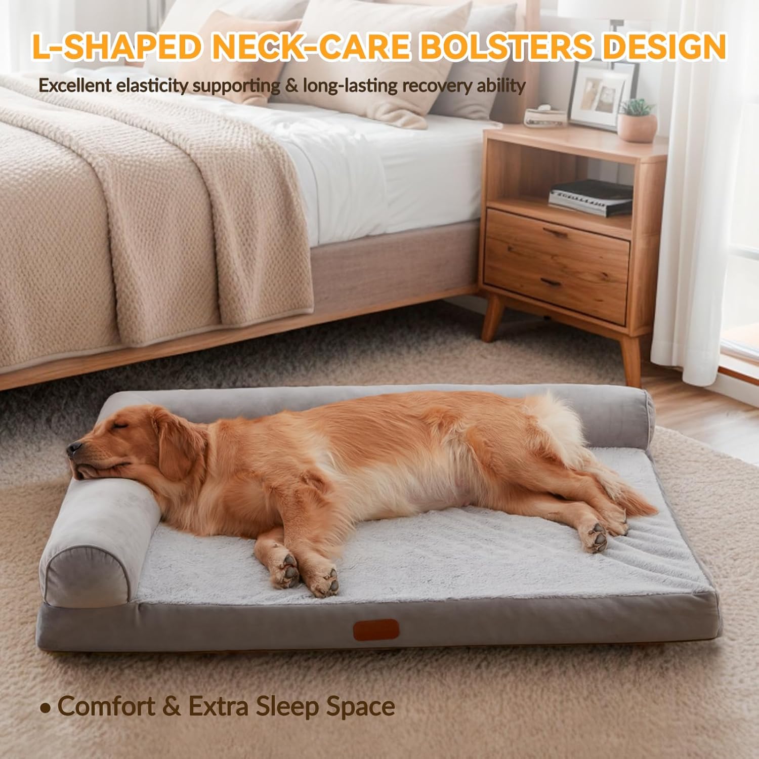 review X-Large Memory Foam L Shaped Dog Bed,Supportive Orthopedic Pet Couch Bed Waterproof Non-Slip Bottom Dog Bed with Removable Washable Cover- Sleep Surface 35