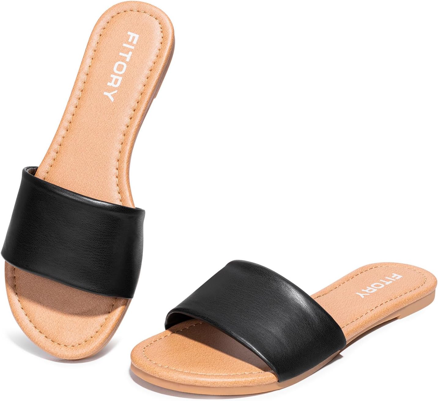 FITORY Women's Slide Sandals Fashion Round Toe With Classic Single Strap Slippers for Beach Size Size 6-11