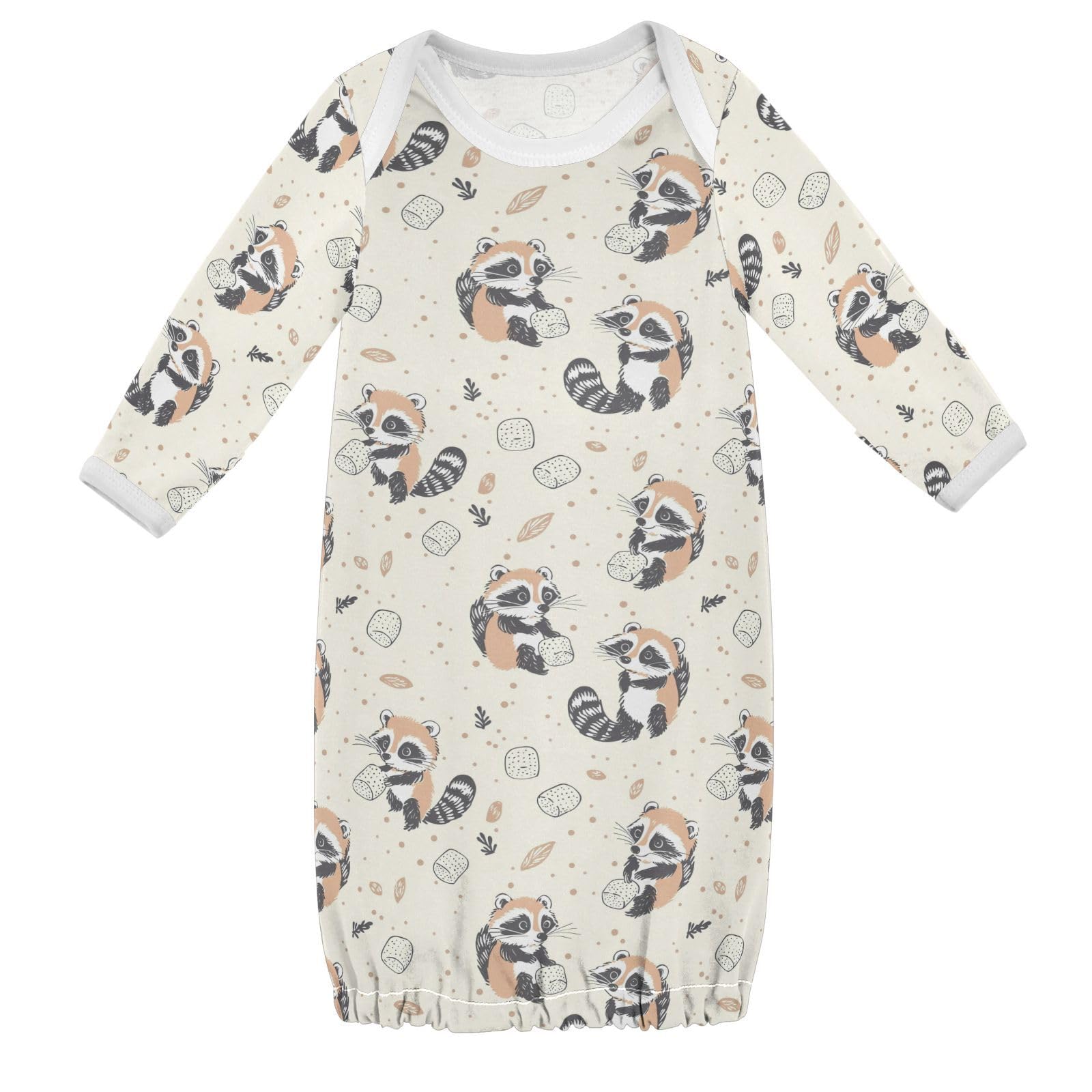 vvfelixl Raccoon Wash Marshmallows Baby Gown,Baby Sleepers Gown for Boy Girls Newborn Babys Nightgown for 6-12 Months Infant Cotton Nightdress Long Sleeve Multicolor