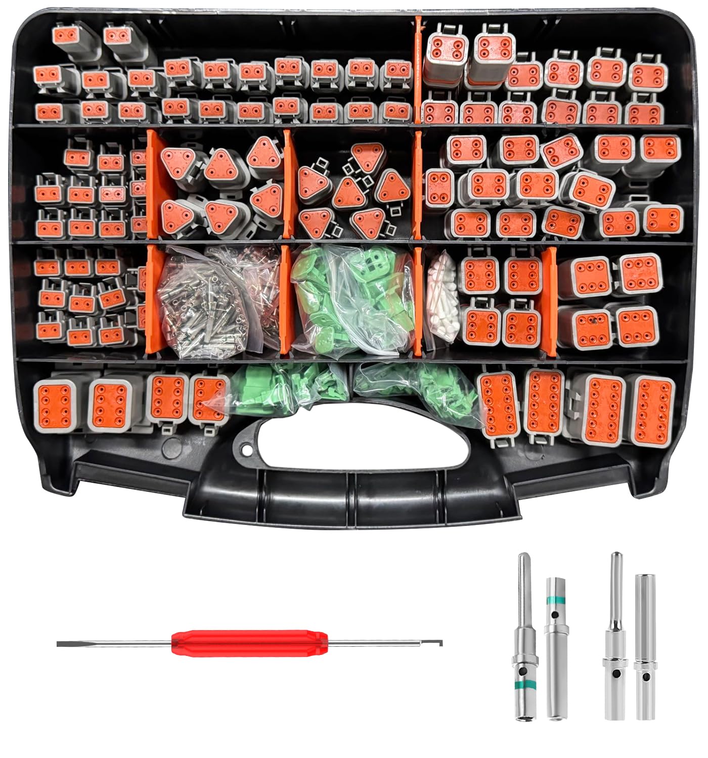 GKG 602PCS Deustch Connector Kit - 2 3 4 6 8 12 Pin DT Connectors with Removal Tool, Size 16 Solid Contacts (14-16/16-20AWG), IP68 Waterproof