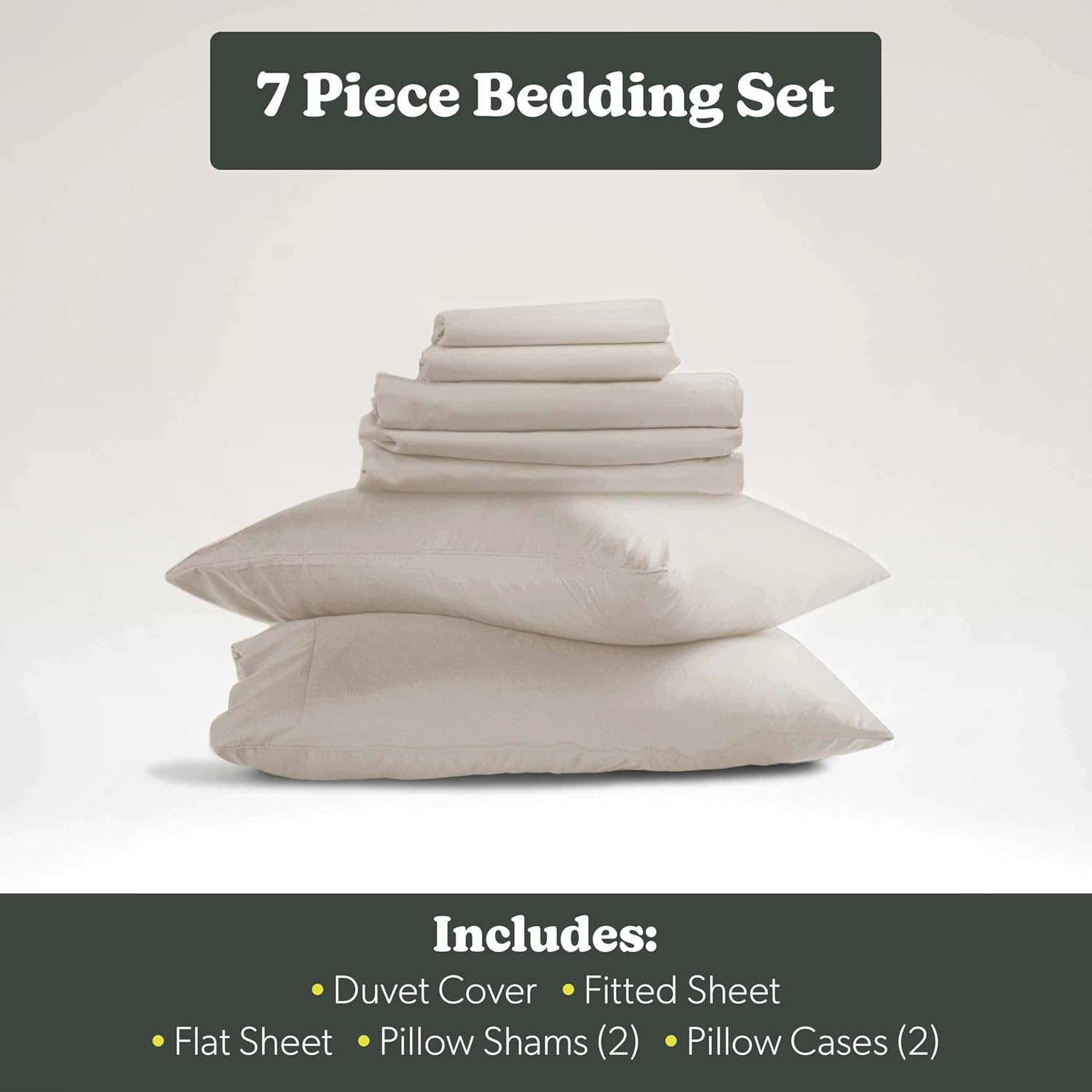 Hearth & Harbor Queen Size Duvet Cover & Bed Sheet Set Linen, 7 Piece Soft Double Brushed Bedding Set, Includes Duvet Cover, Flat Sheet, Fitted Sheet, Pillowcases and Pillow Shams