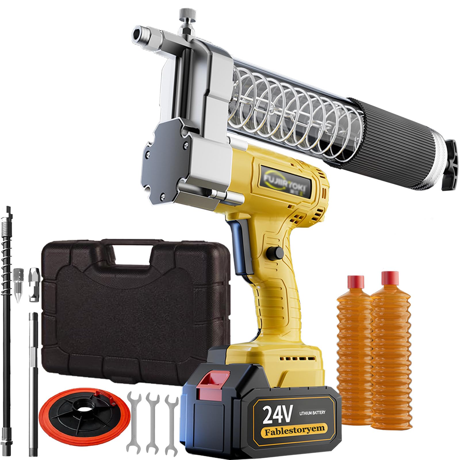 Máquina de Engrase con Batería de 24V, Kit de Máquina De Engrase Eléctrica, 12,000 PSI, Batería de Litio de 19800mAh, para Equipos Automotrices, Agrícolas e Industriales,2 Battery