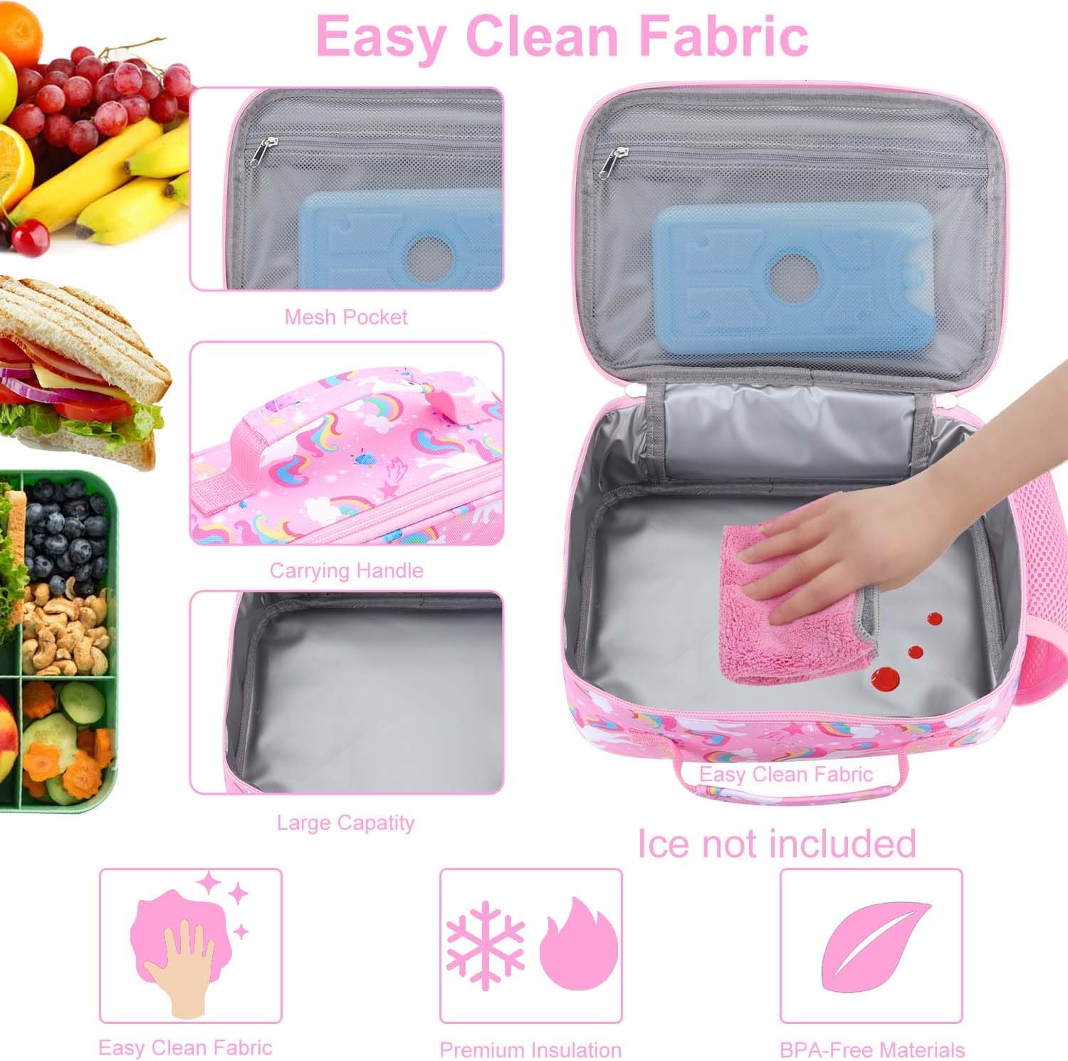 RHCPFOVR Kids Lunch Box for Girls Teens Insulated Lunch Bag Reusable Lunch Tote Kit for School Travel