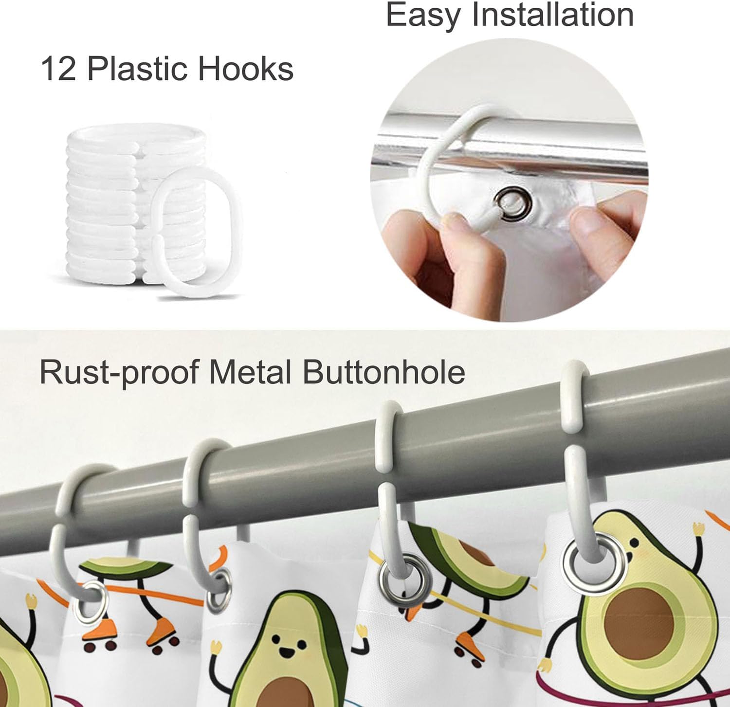 Moslion Green Avocado Slice Fruit Shower Curtains Bathroom Curtain Waterproof with Hooks 72x72 Inch for Men Women Boys Girls