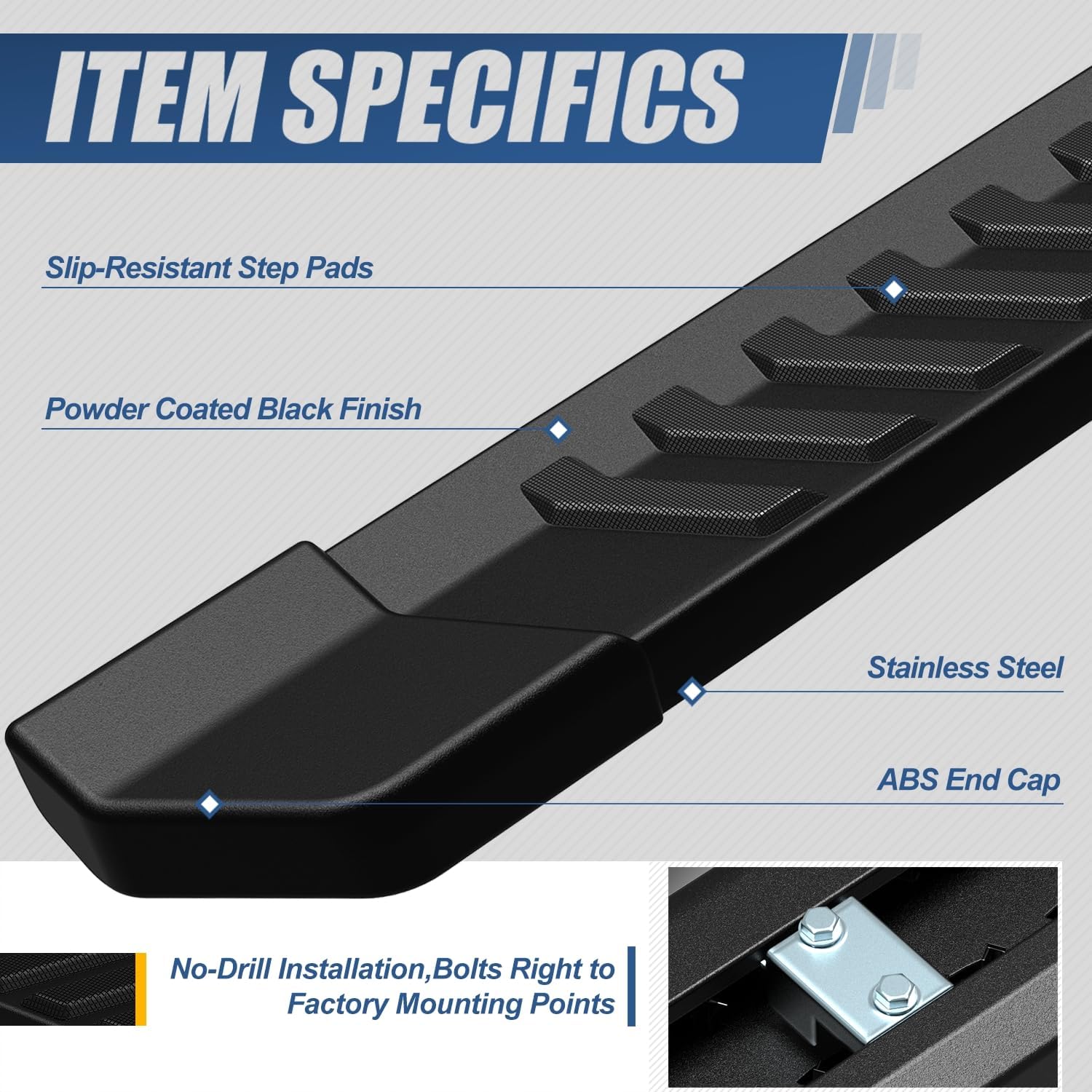 Auto Dynasty 6" Running Boards for 2004-2014 Ford F-150 Crew Cab, Stainless Steel Nerf Bars, Black Powdercoated Non-Slip Side Steps