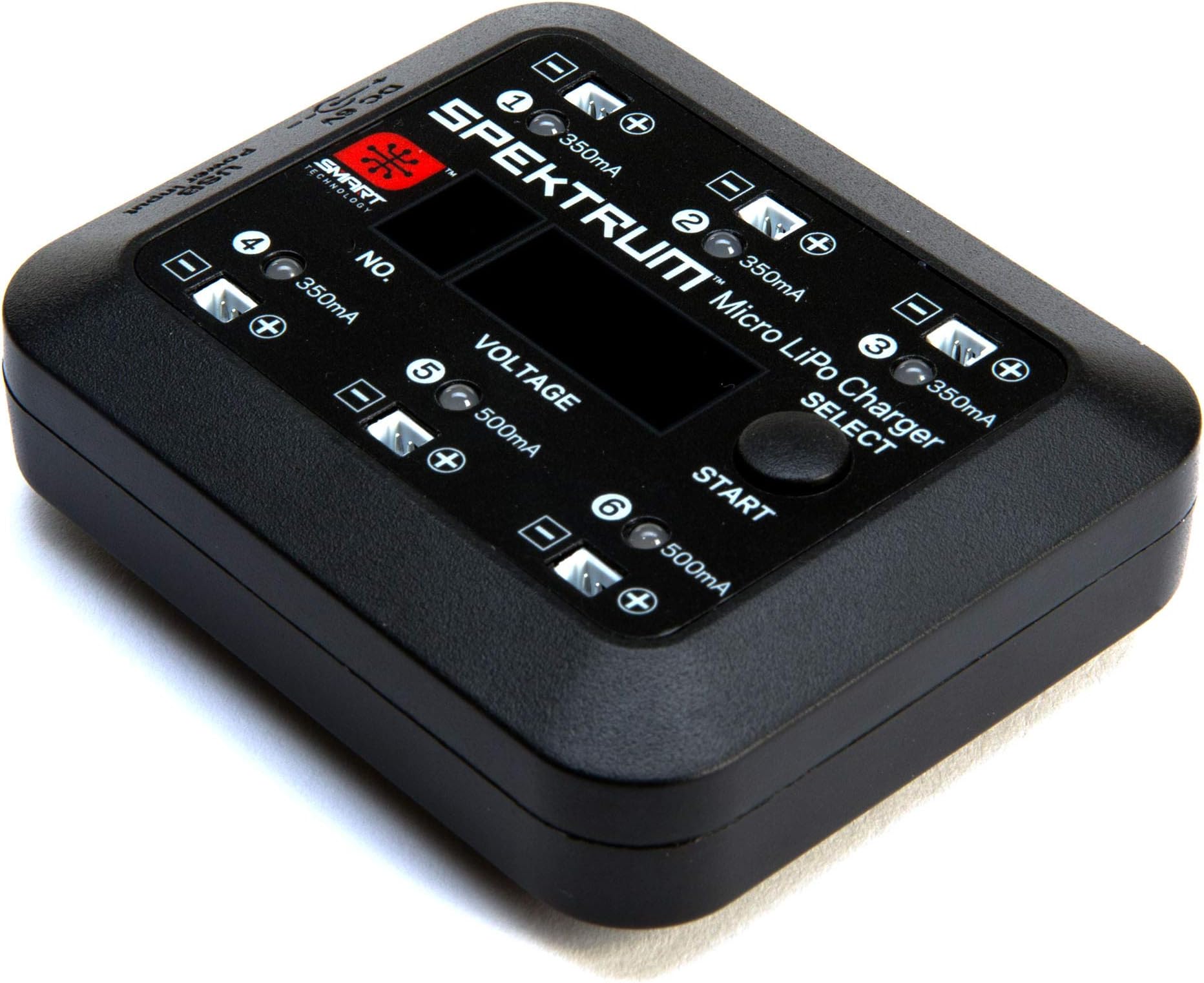 Spektrum S63 Smart Charger: Micro 6-Port 1S LiPo Battery Charger | DC or USB Input | Independent Output Ports | Digital LED Display, Black